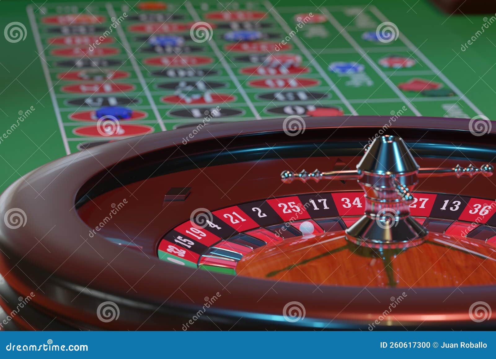 Casino Roulette Wheel and Roulette Table. 3d Illustration Stock