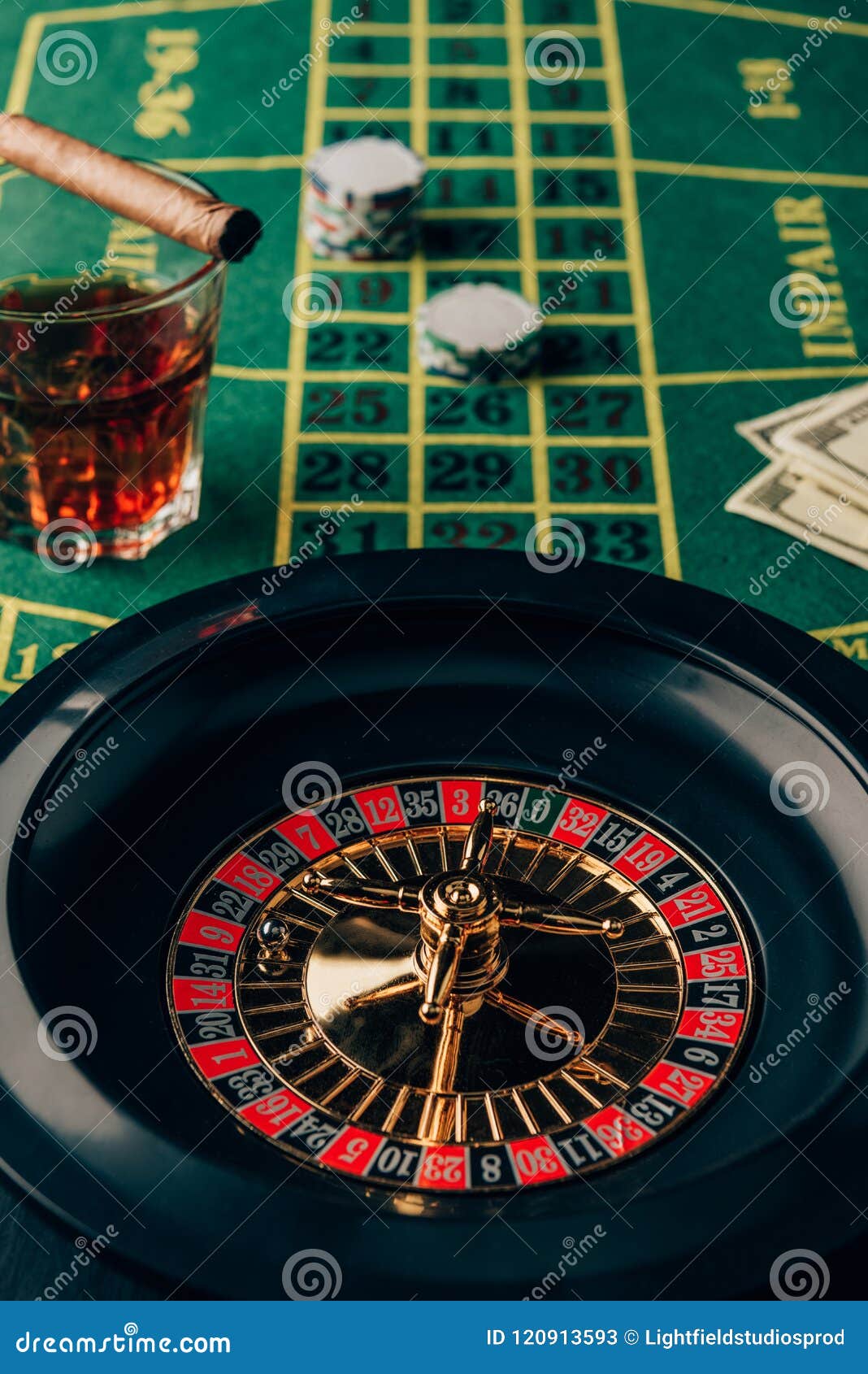 Casino Table with Roulette and Glass with Whiskey Stock Image Image