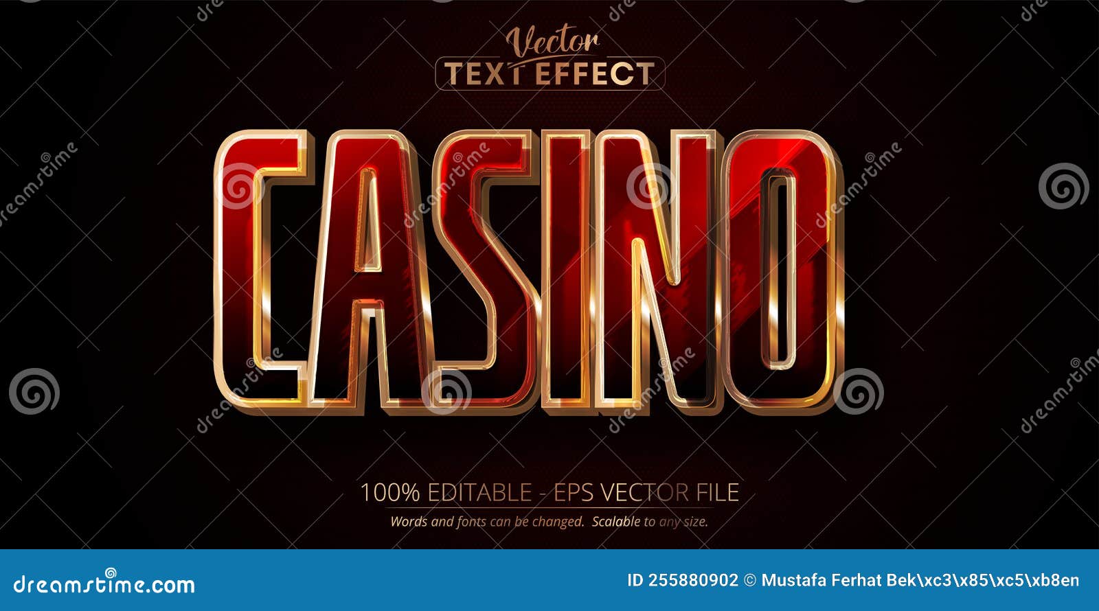 casino text effect, editable shiny gold text style