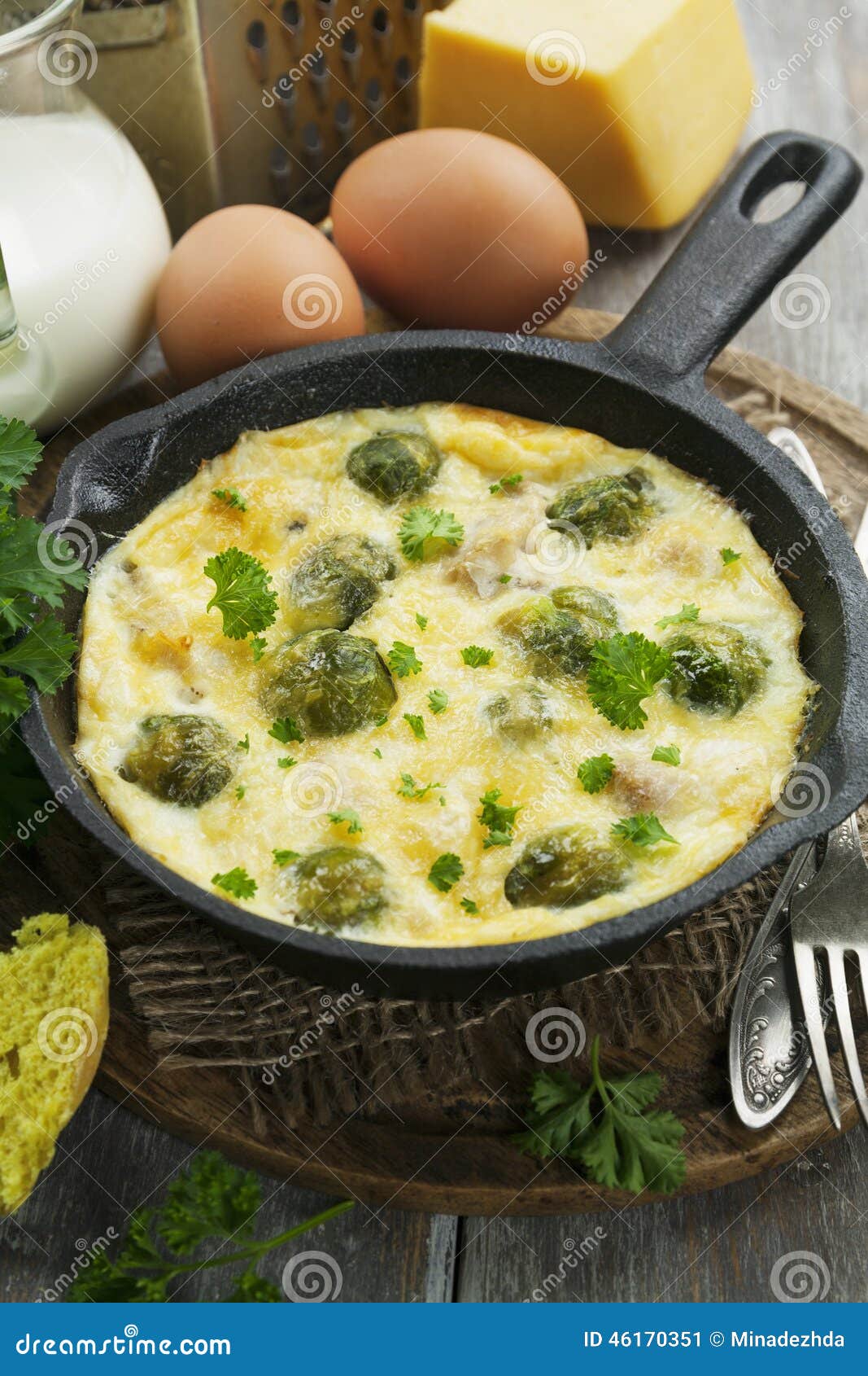 Casserole with Brussels Sprouts and Cheese in a Frying Pan Stock Image