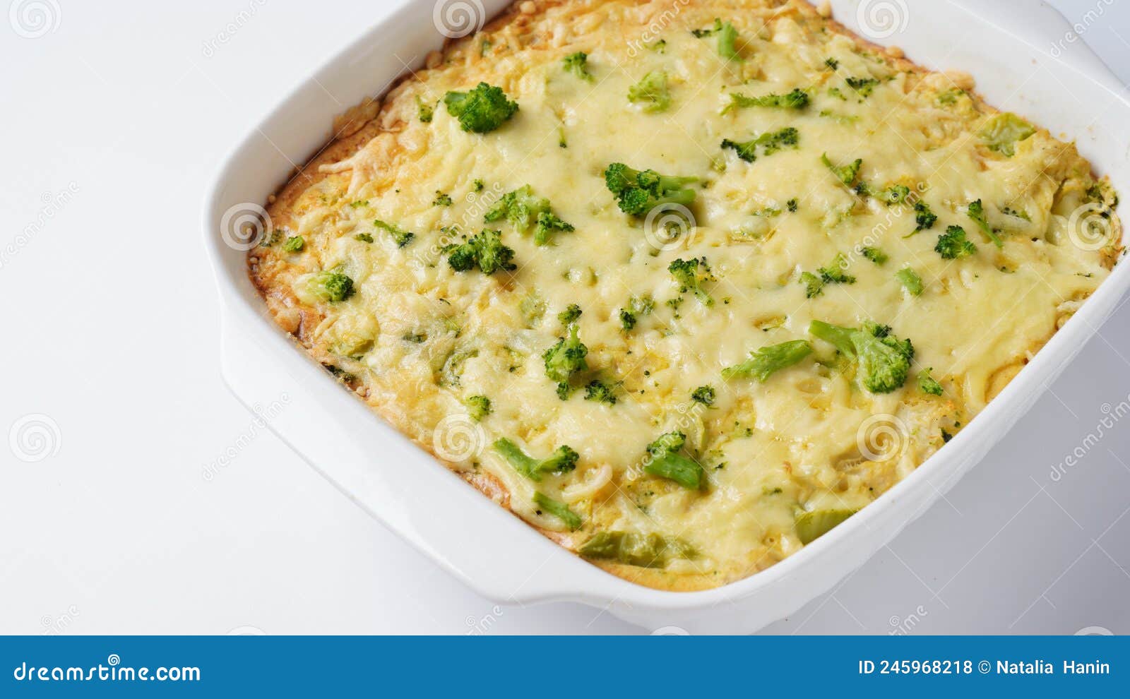 Casserole with Cheese and Broccoli. Broccoli Gratin with Melted Cheese