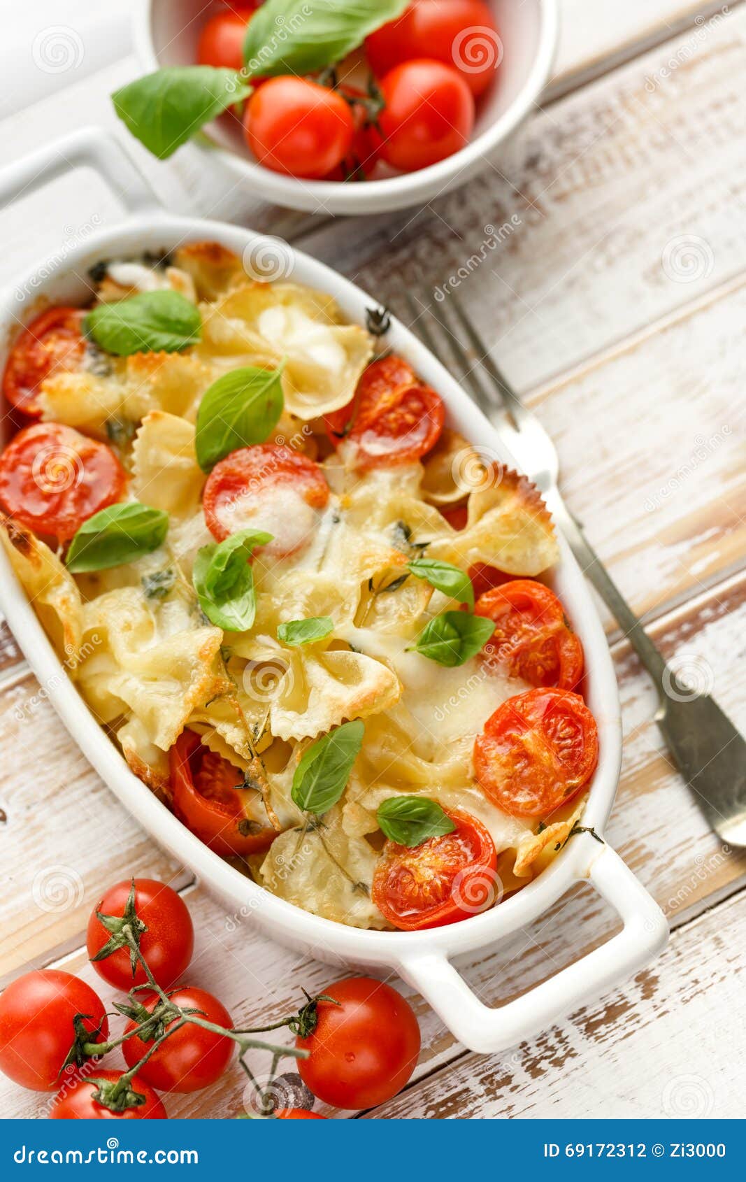 Casserole with Farfalle Pasta, Cherry Tomato, Mozzarella Cheese and ...