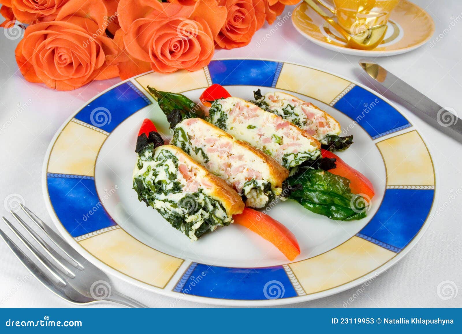 Casserole with Ham and Spinach, Sliced Stock Image Image of gratin