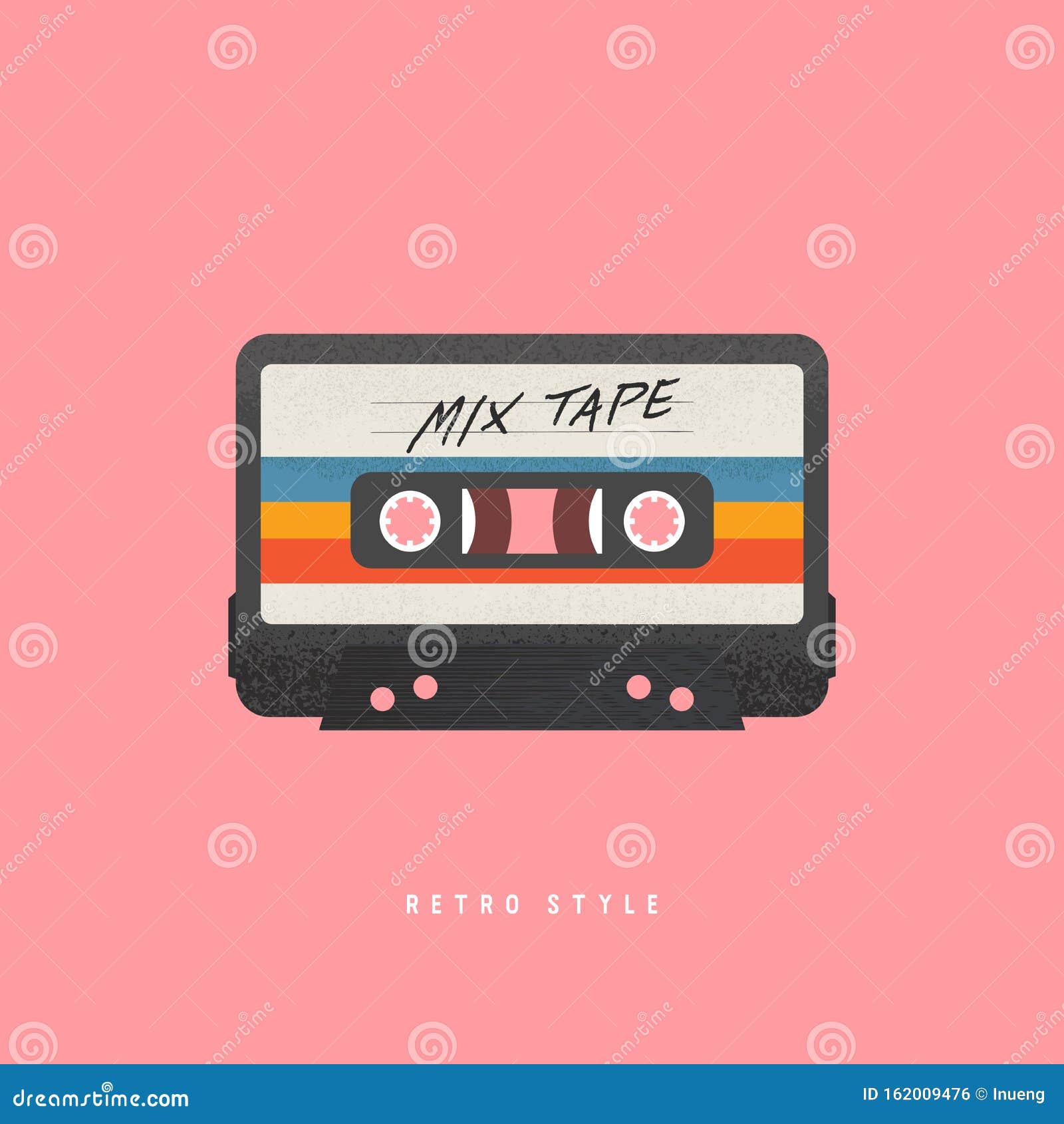 cassette with retro label as vintage object for 80s revival mix tape.
