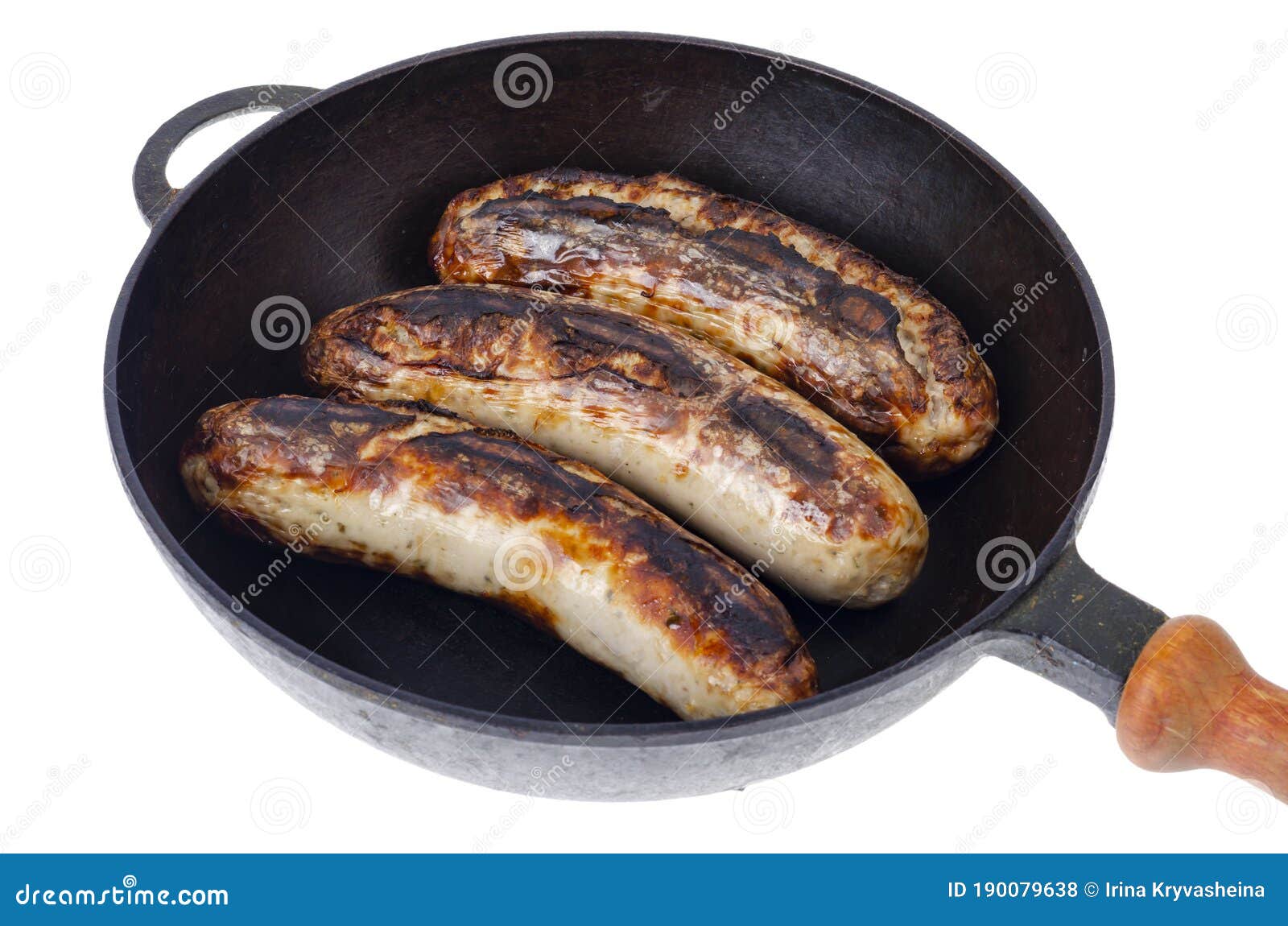Cast Iron Pan with Grilled Sausages on White Background Stock Photo Image of meat, pork 190079638