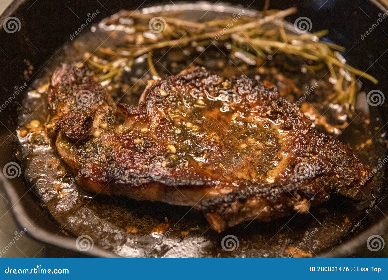 Cast Iron Rib Eye stock photo. Image of rosemary, meaty 280031476