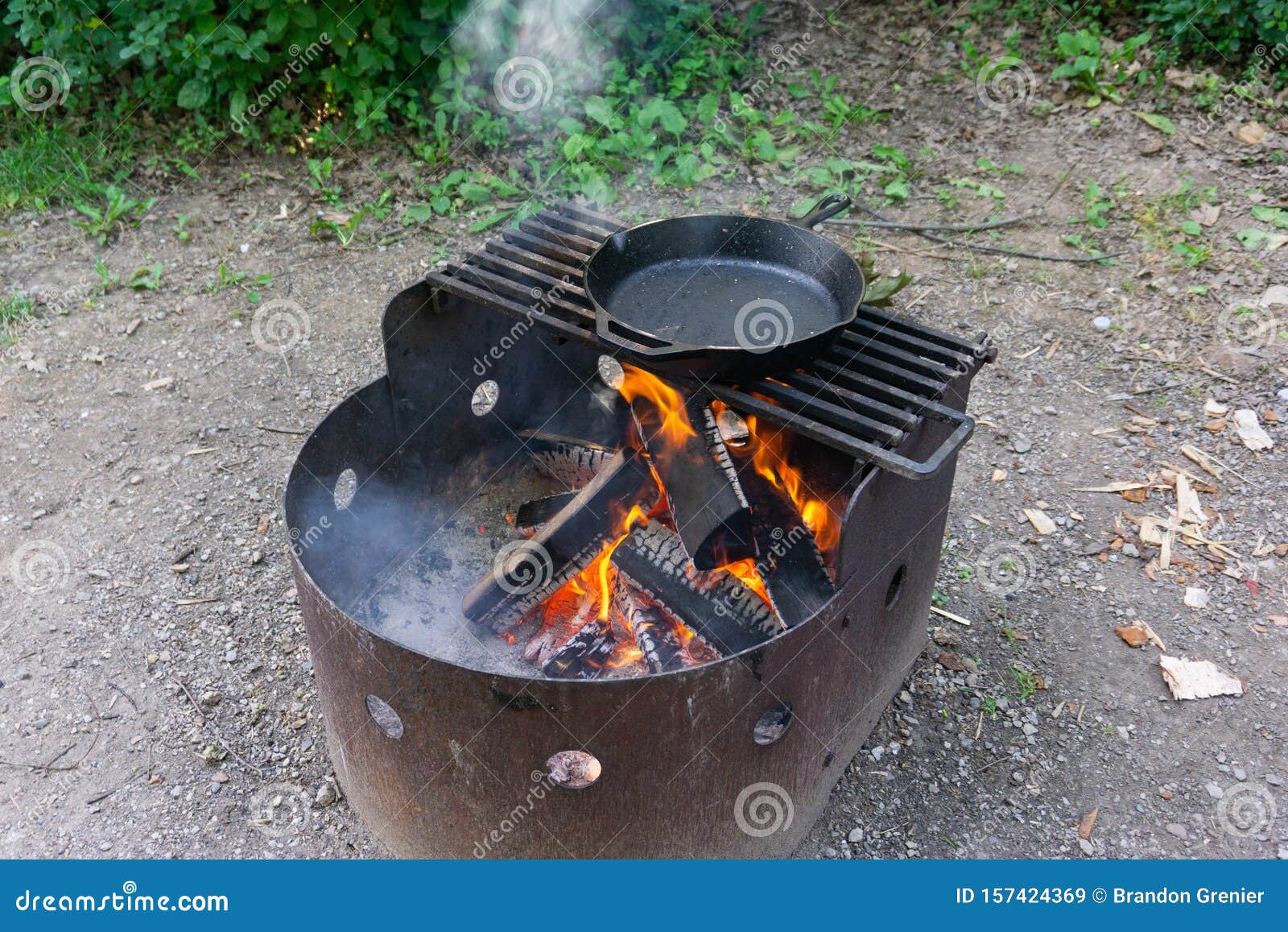 Cast Iron Skillet Warming Over Fire Stock Image Image of outdoors