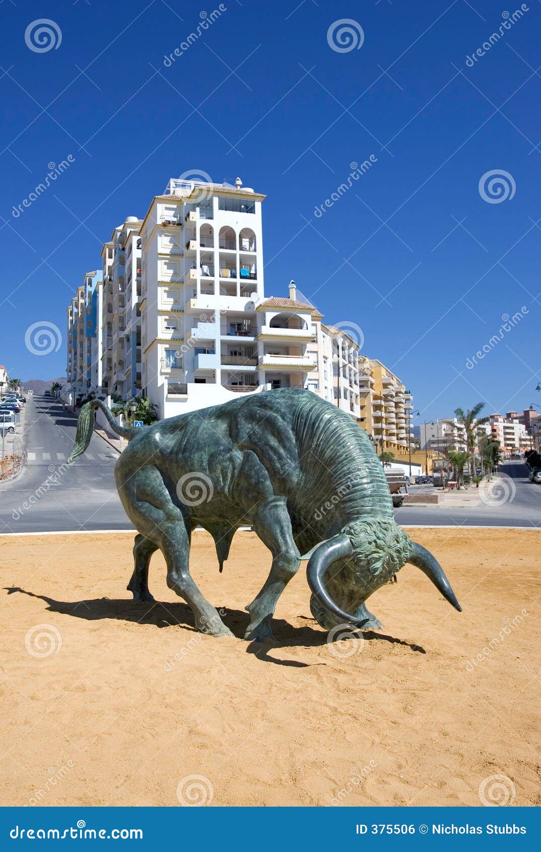 Cast Iron Spanish Bull in Center of Roundabout Editorial Photo Image