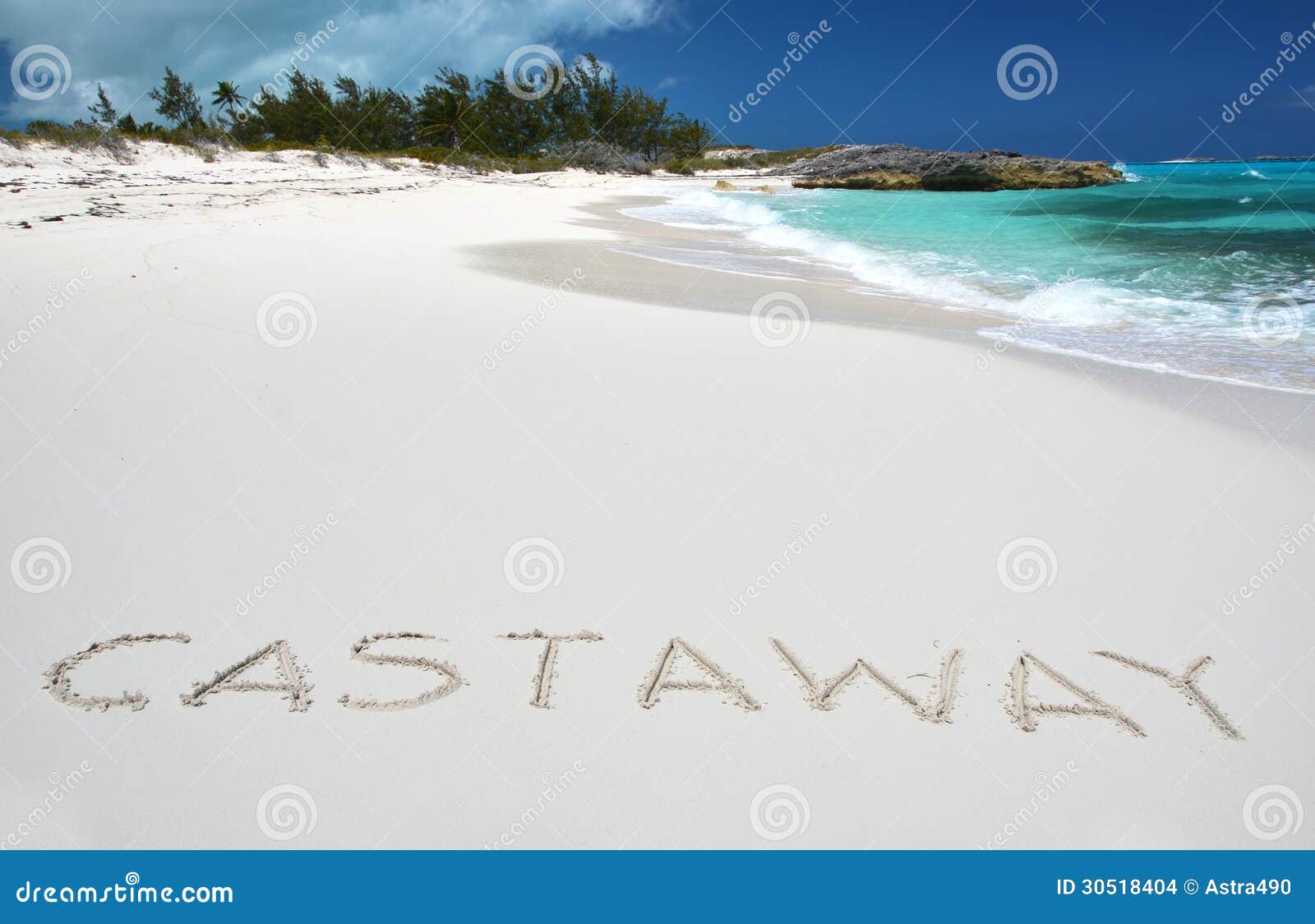 castaway writing on a desert beach