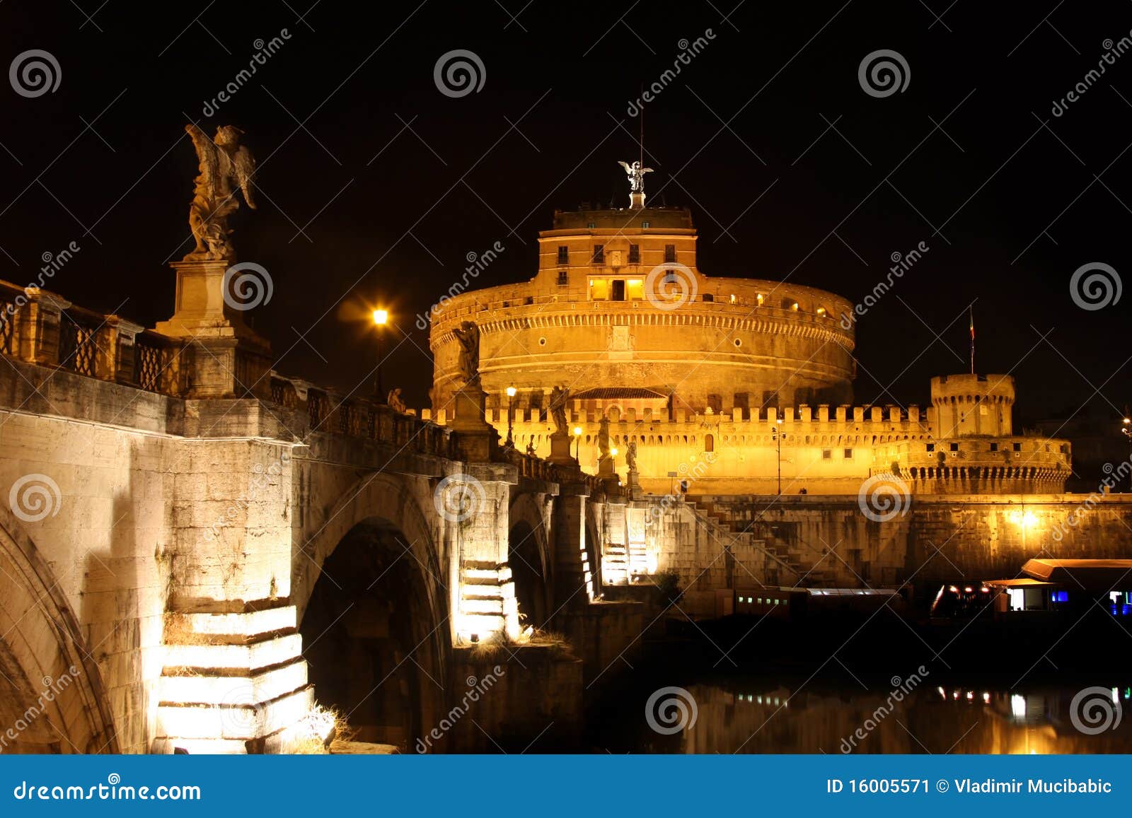 castel sant' angelo night in rome, italy