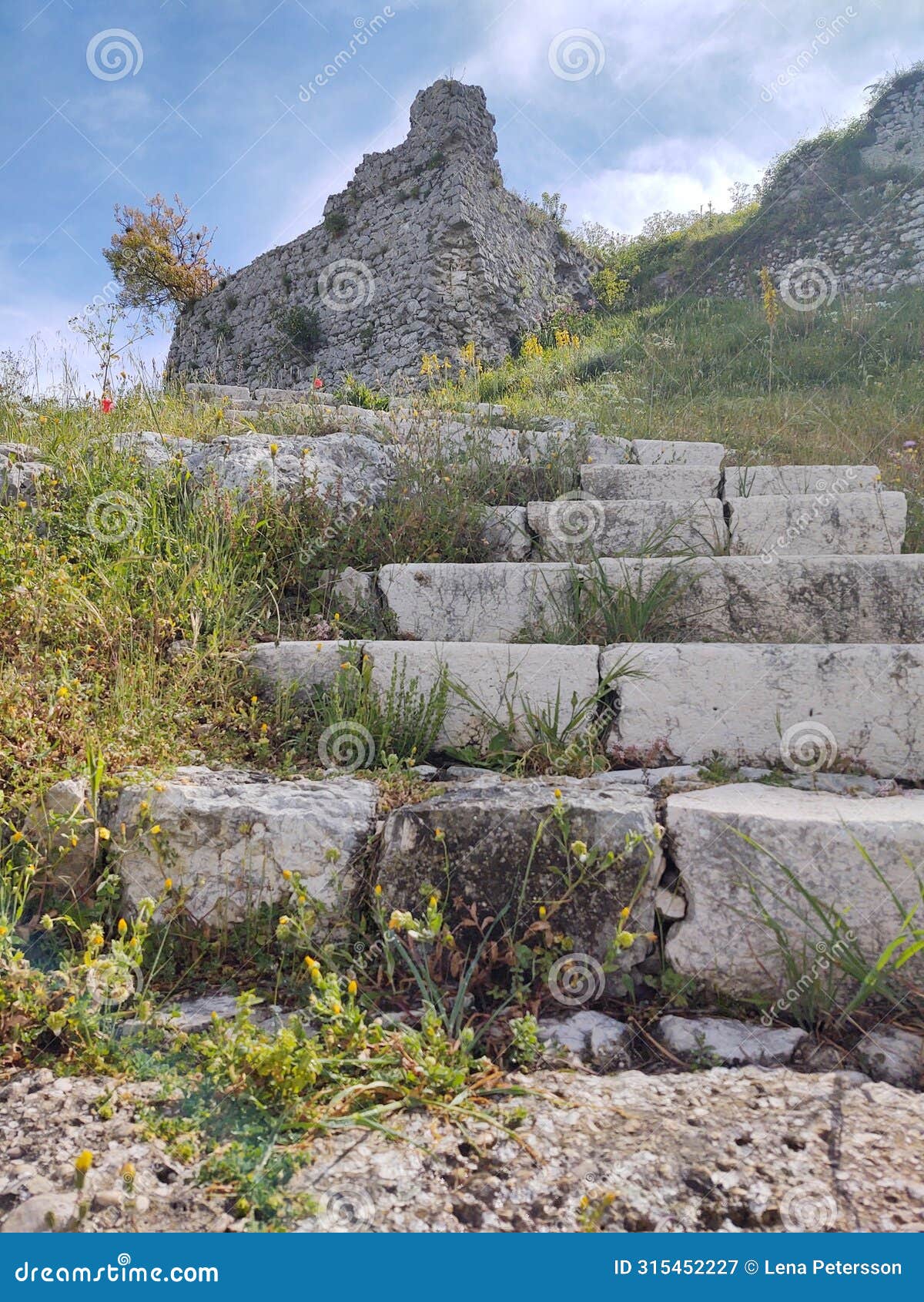 castello ruins  steps to the top of rocca d& x27;arce, lazio, italy