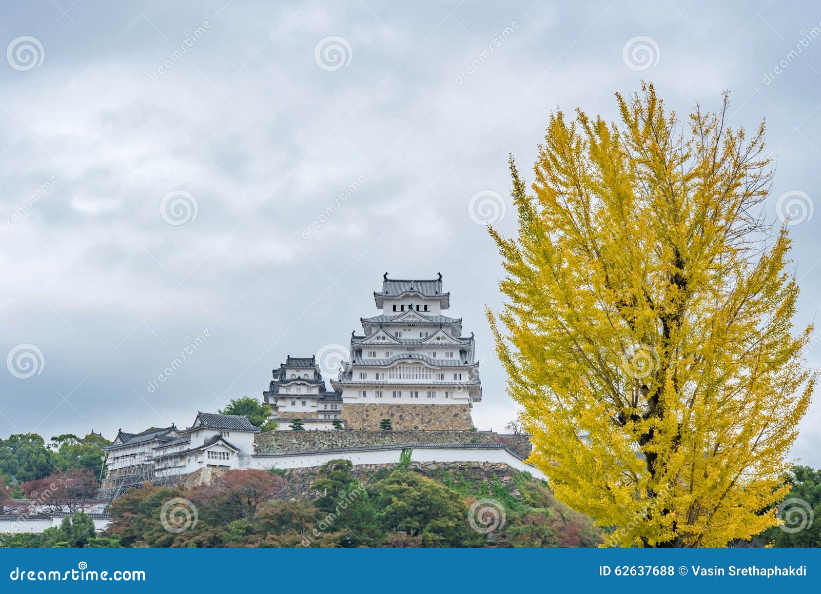 Castelo de Himeji em Japão, igualmente chamado o castelo branco da garça-real - UNESCO local do patrimônio mundial