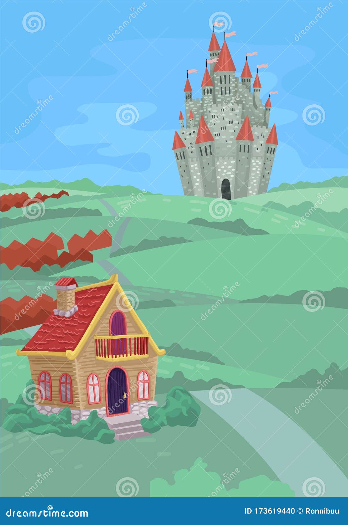 Castillo De Hadas De Dibujos Animados Para Niños Ilustración Del Vector  Ilustración del Vector - Ilustración de noble, paisaje: 173619440