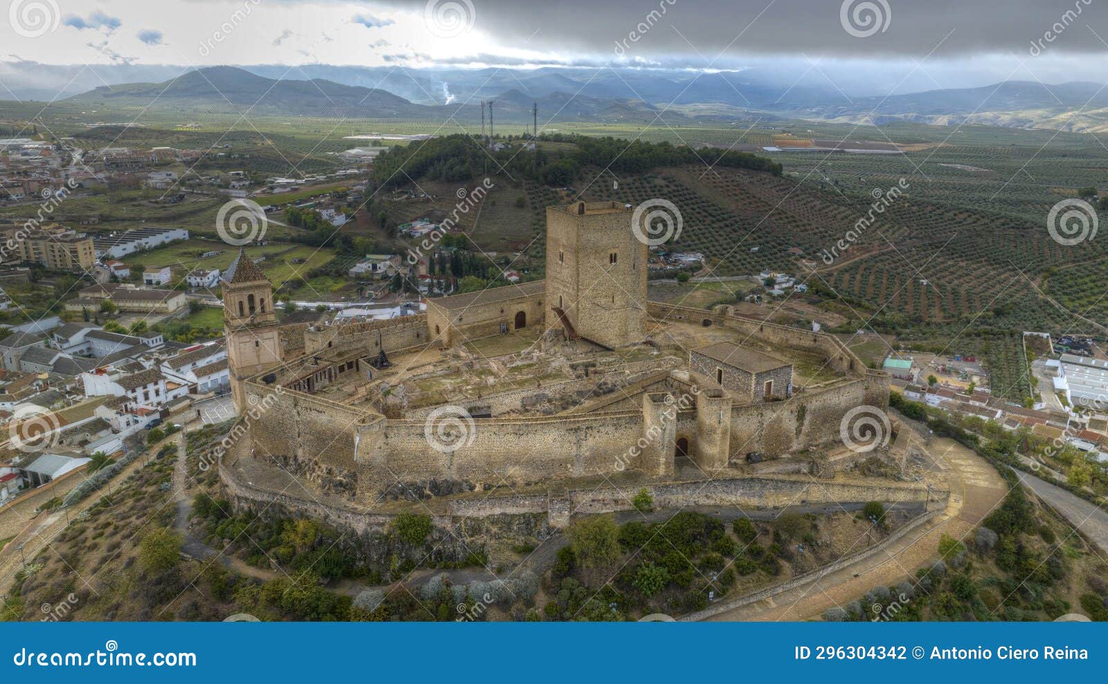 aerial view of the castle of alcaudete in the province of jaÃ©n, andalusia