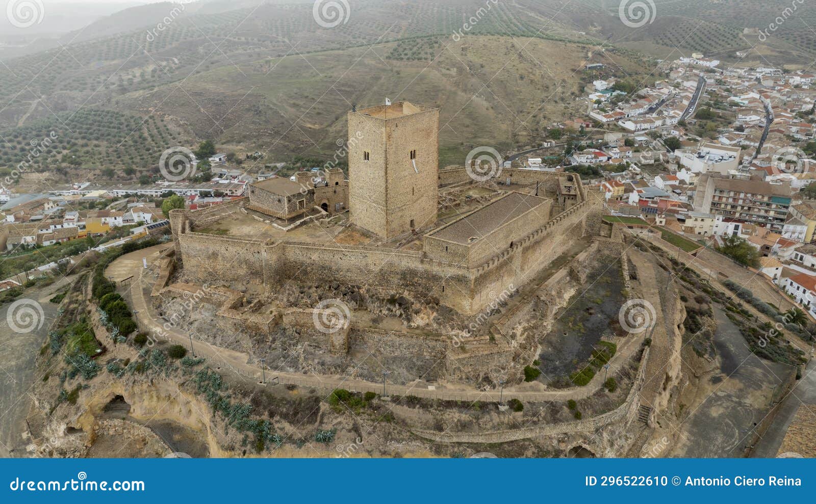 aerial view of the castle of alcaudete in the province of jaÃ©n, andalusia