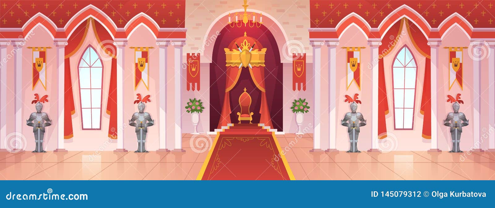 Castle Ballroom. Interior Medieval Royal Palace Throne Royal Ceremony