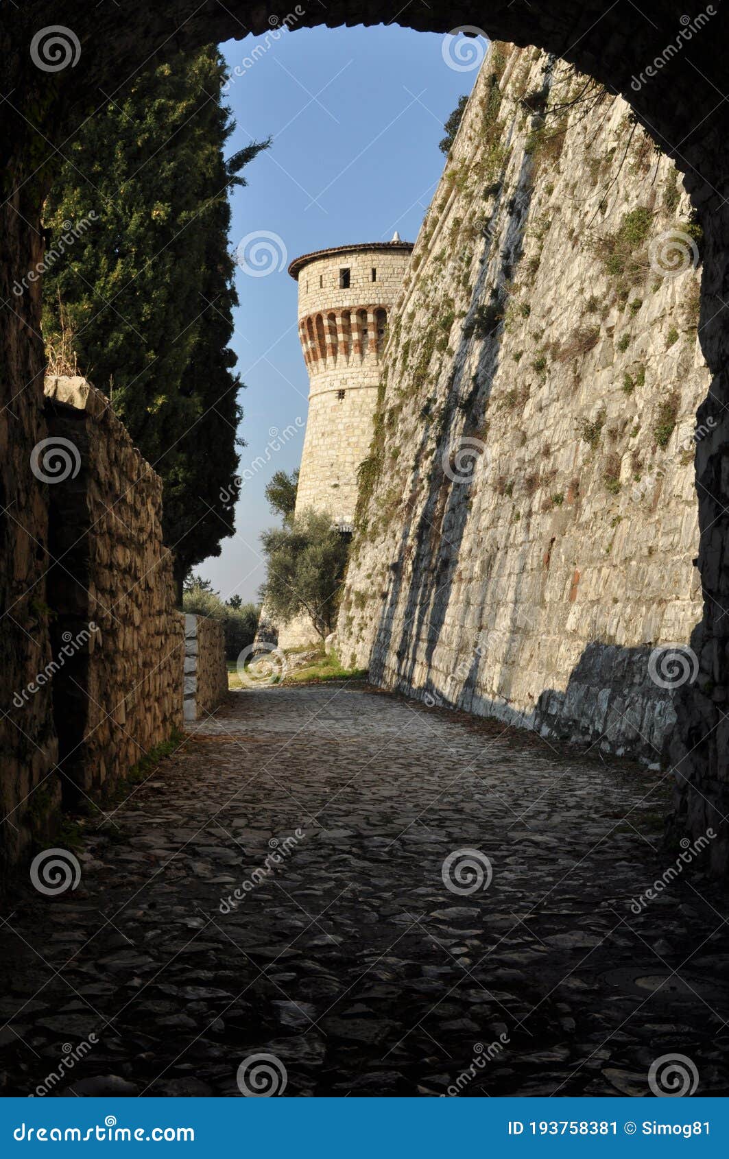 Brescia Castle, Wall and Tower Framed View - Medieval Castle Stock ...