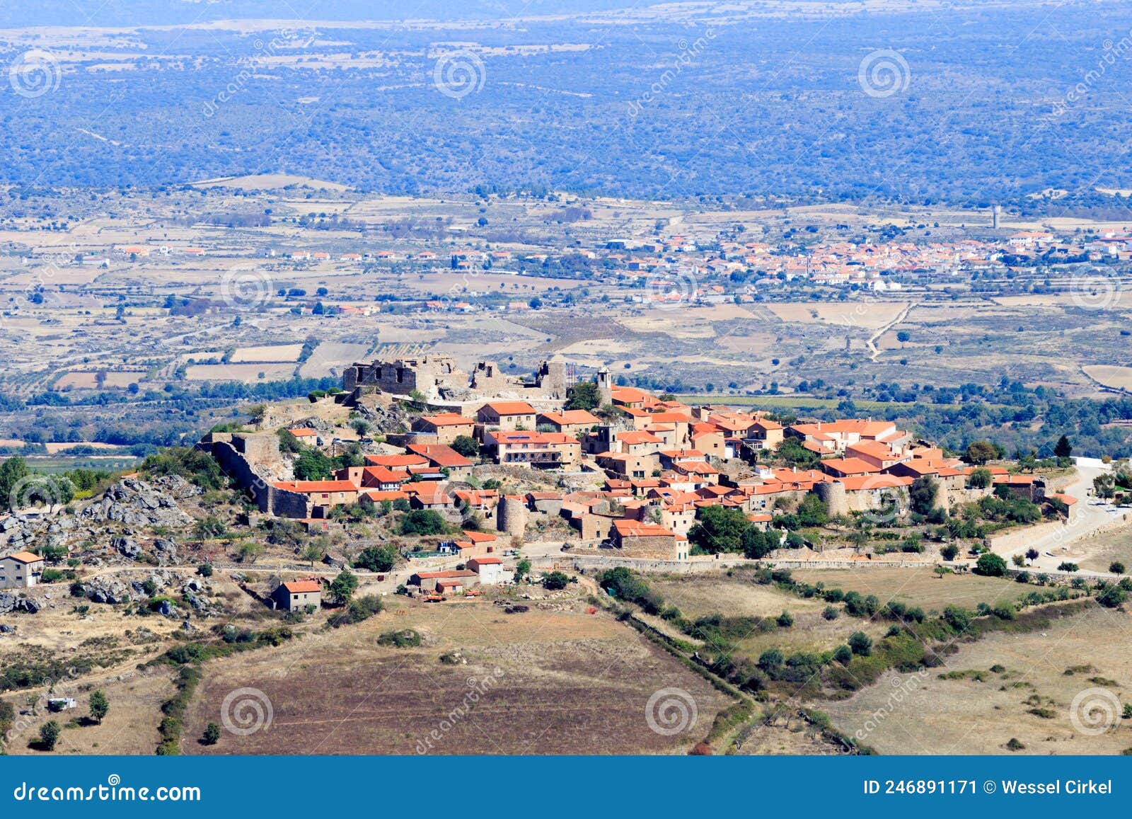 view upon the castle of and the walled town castelo rodrigo, portugal