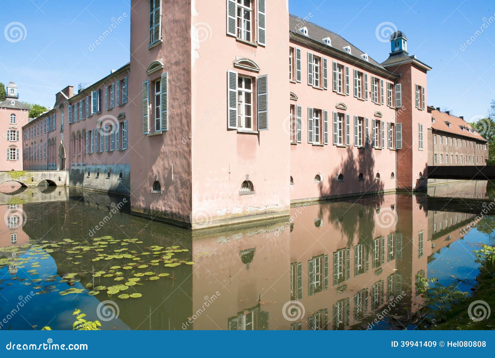 moated castle in germany. castlewith ditch in dusseldorf kalkum 