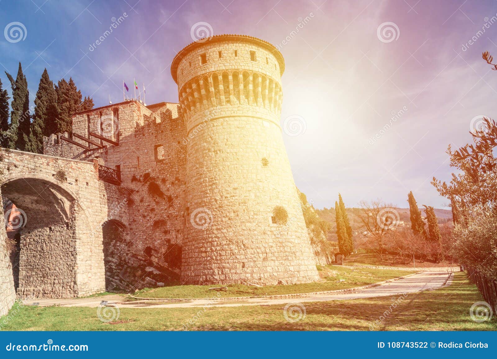castle on the hill cidneo in city of brescia, italy