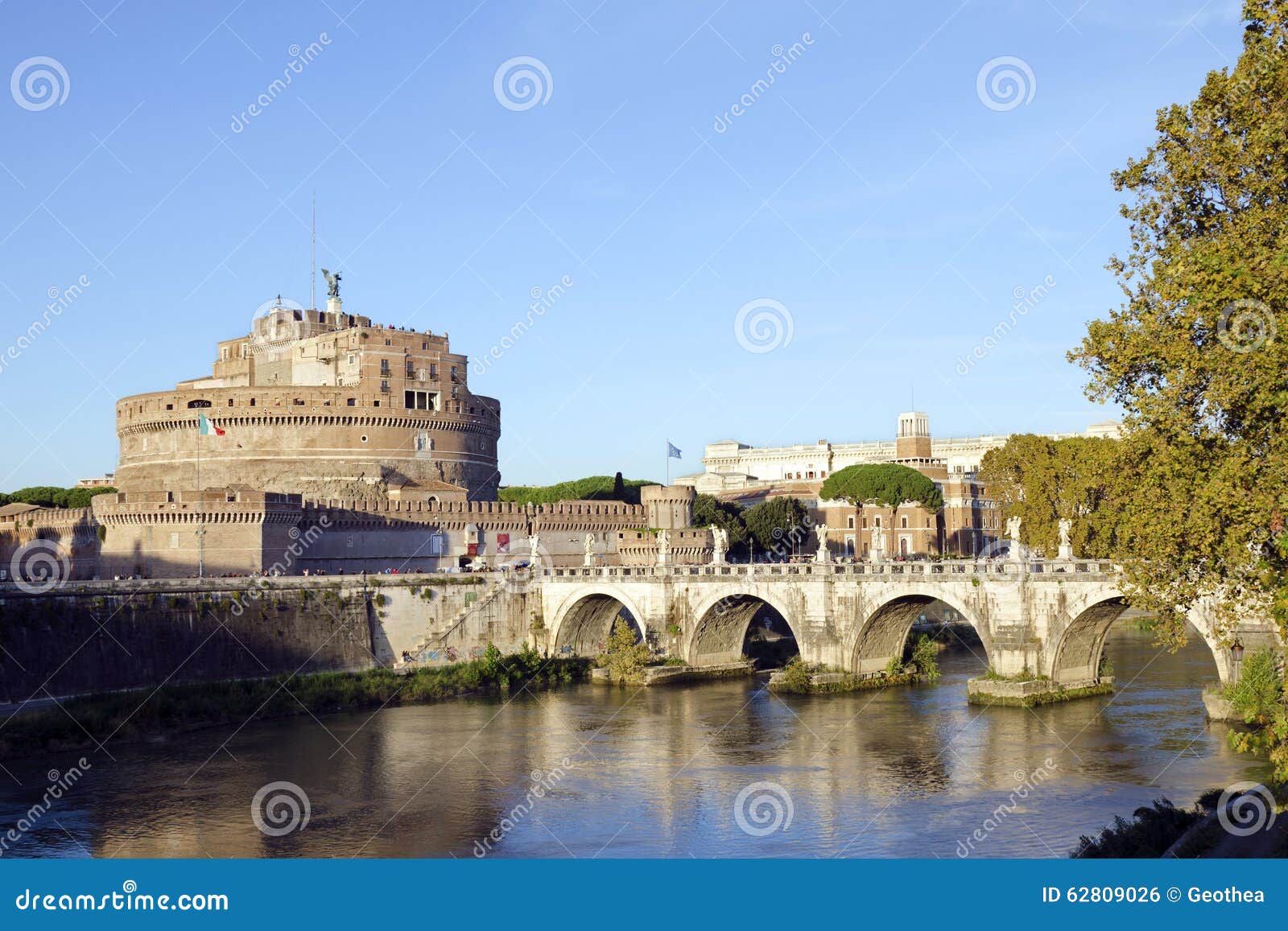 The Castle of the Holy Angel, the former mausoleum for emperor Hadrian, later fortress and castle for the popes, with the Bridge of Angels.