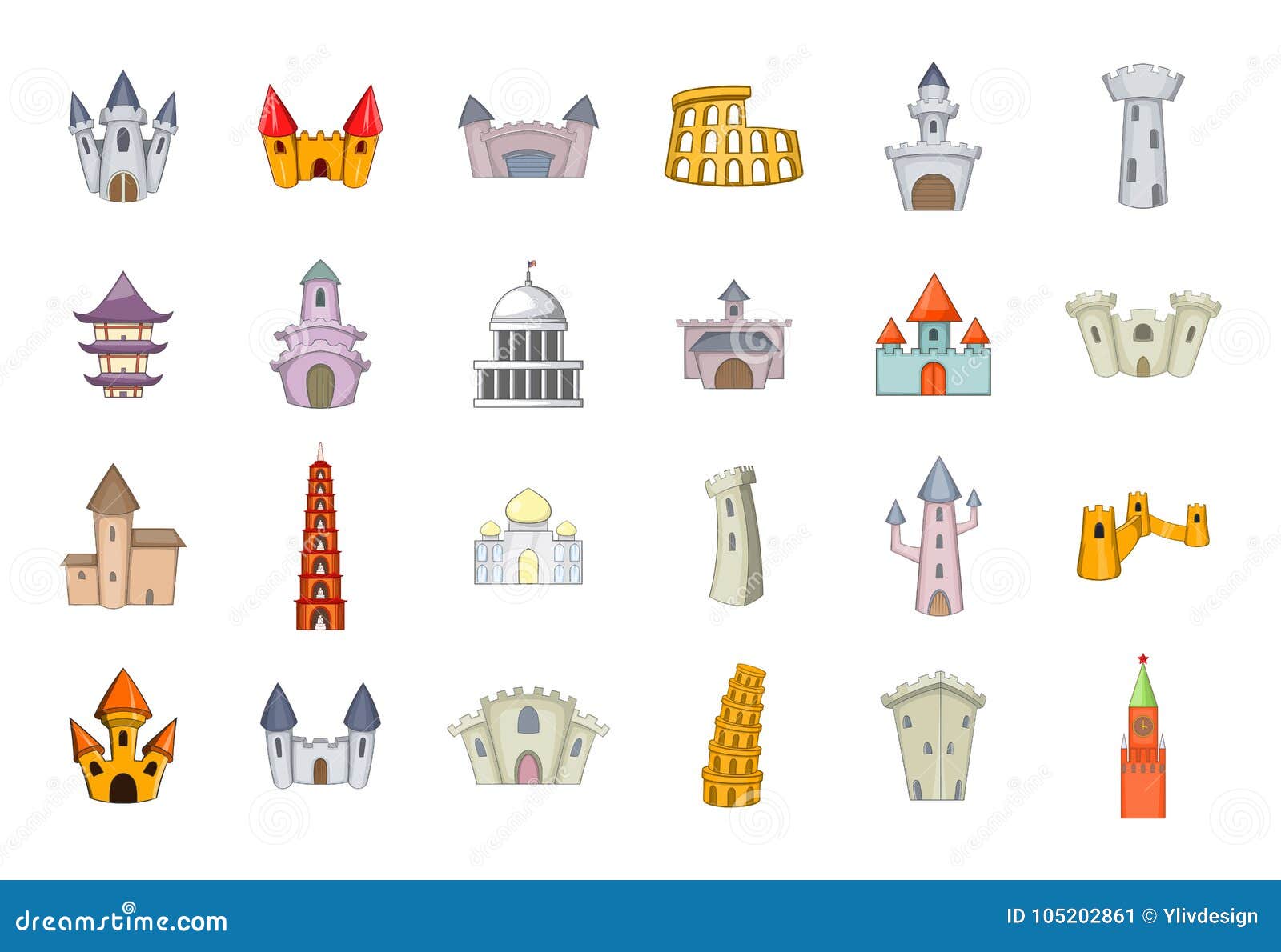 Castle Icon Set, Cartoon Style Stock Vector - Illustration of colorful ...