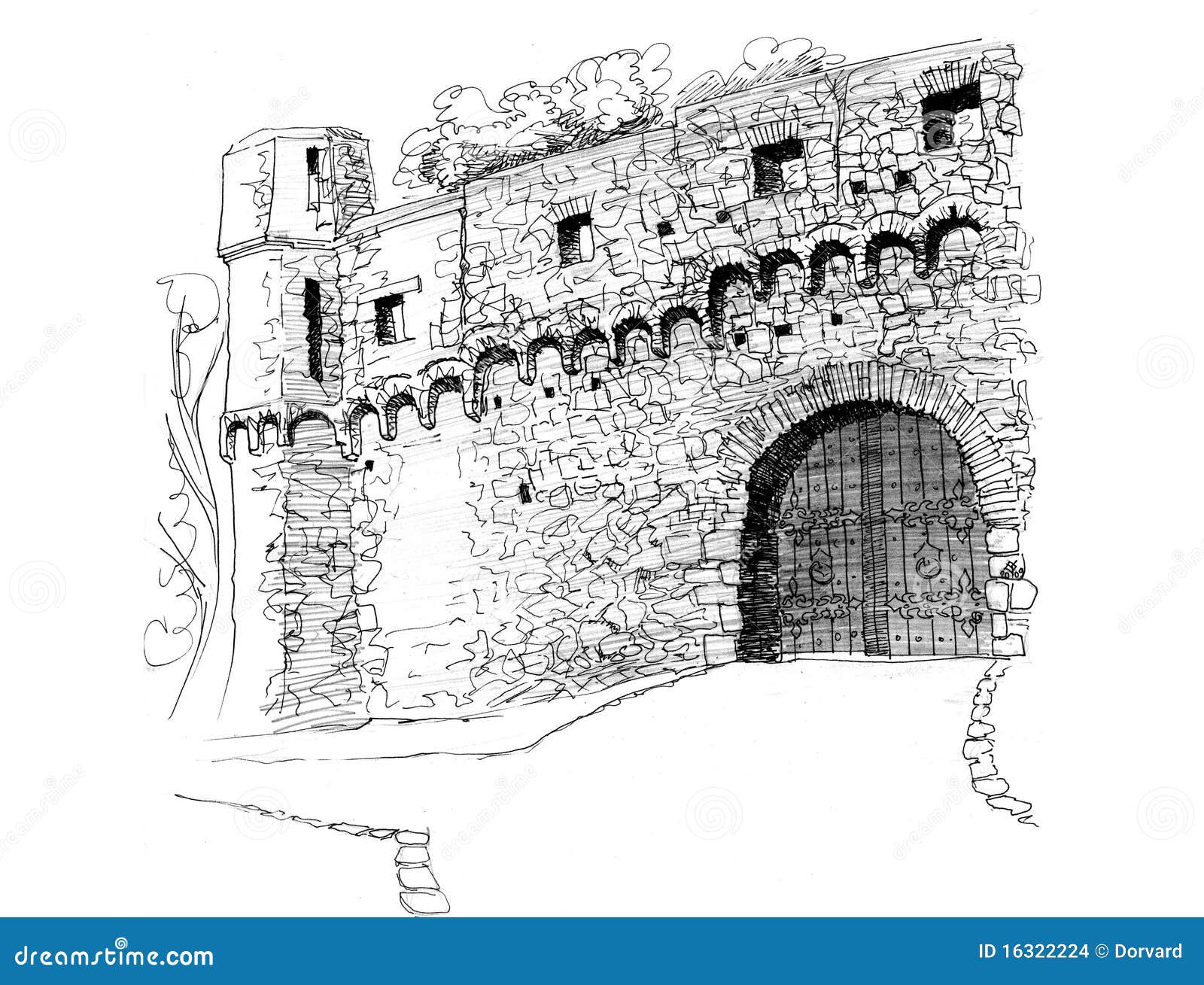 gate of medieval castle graphical drawing