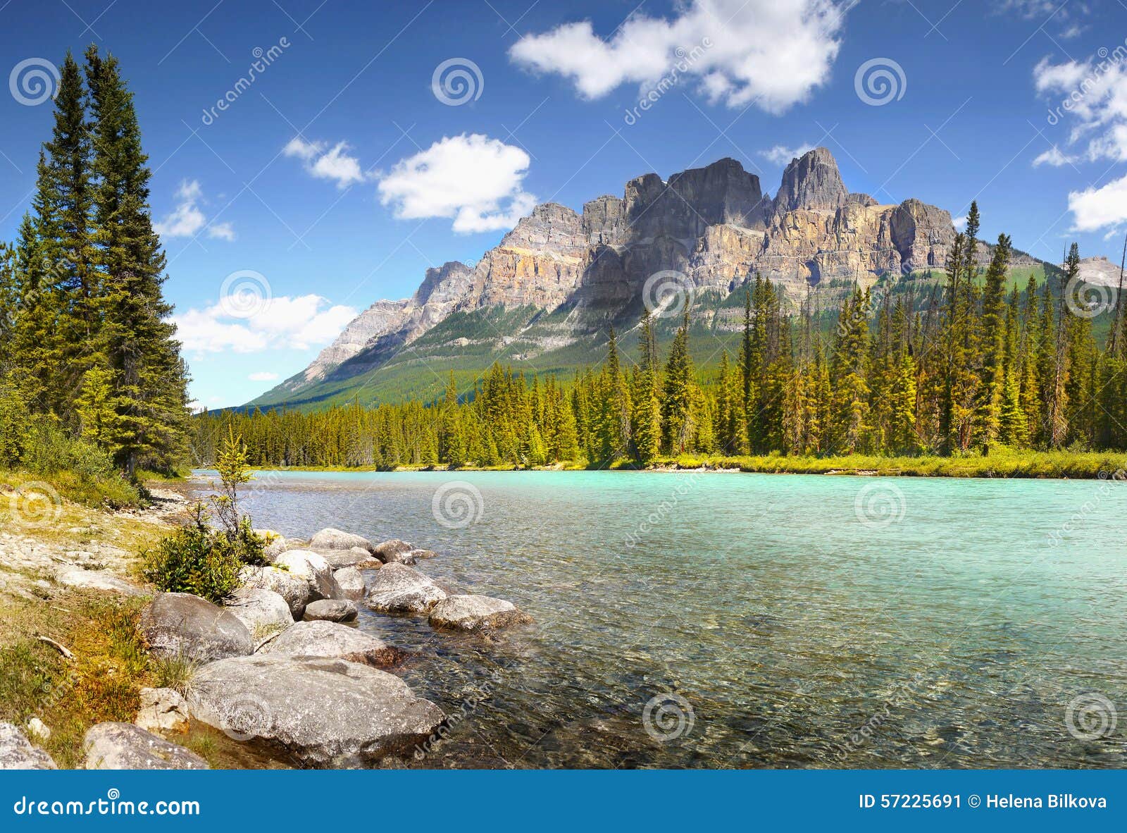 Castle Mountain And Bow River Alberta Stock Image Image Of Alpine
