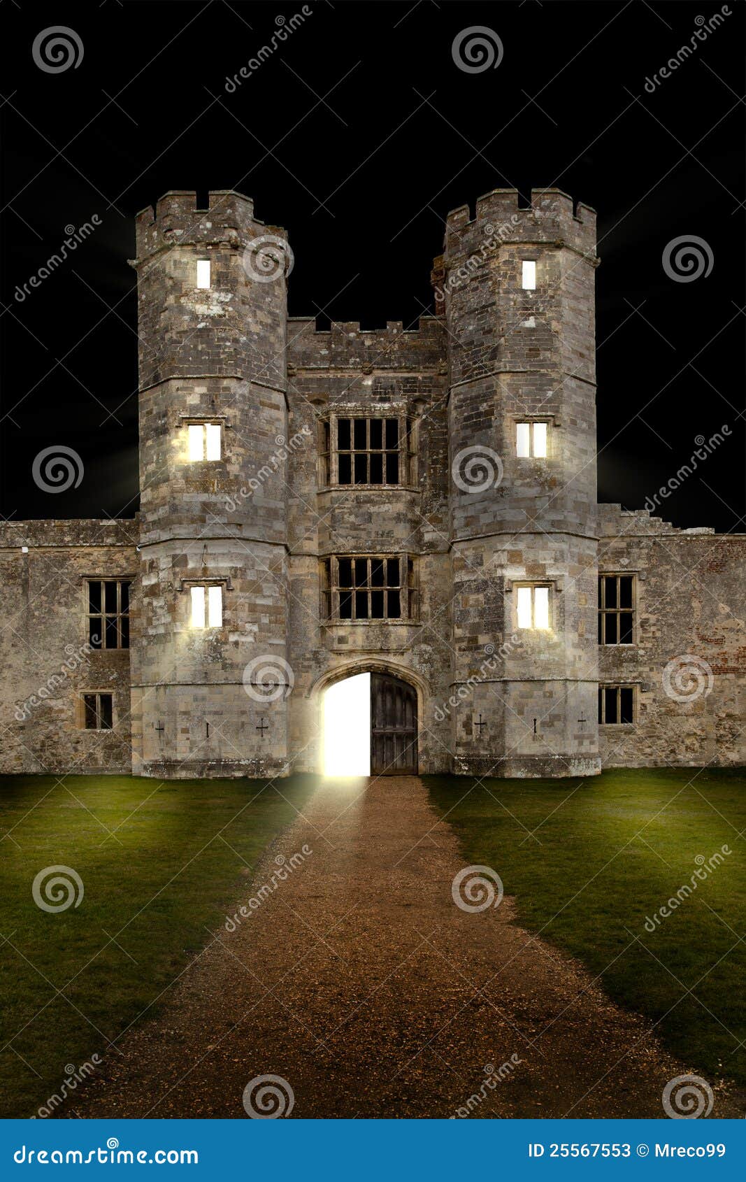 Castle At Night With Door Opening Stock Image Image of black, historic 25567553
