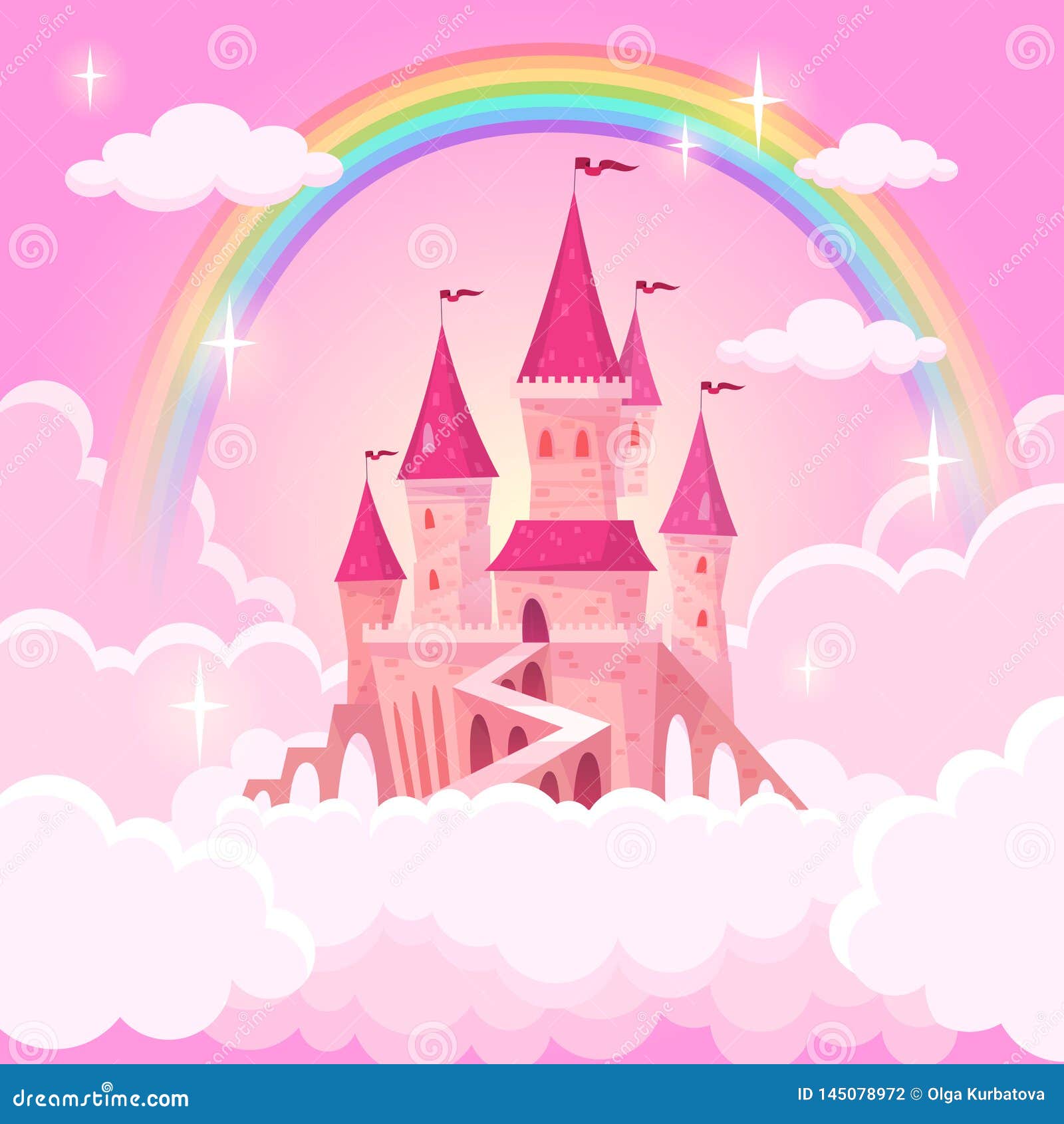 Castle of Princess. Fantasy Flying Palace in Pink Magic Clouds. Fairytale  Royal Medieval Heaven Palace. Cartoon Vector Stock Vector - Illustration of  fairies, fairytale: 145078972