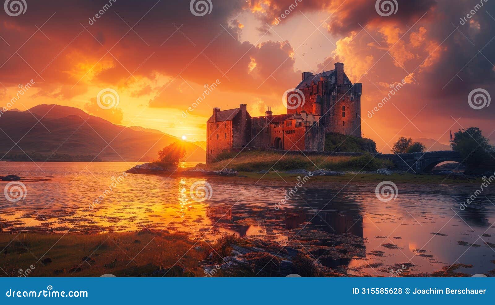 castle silhouette against dramatic sunset backlighting, creating stunning visual impact