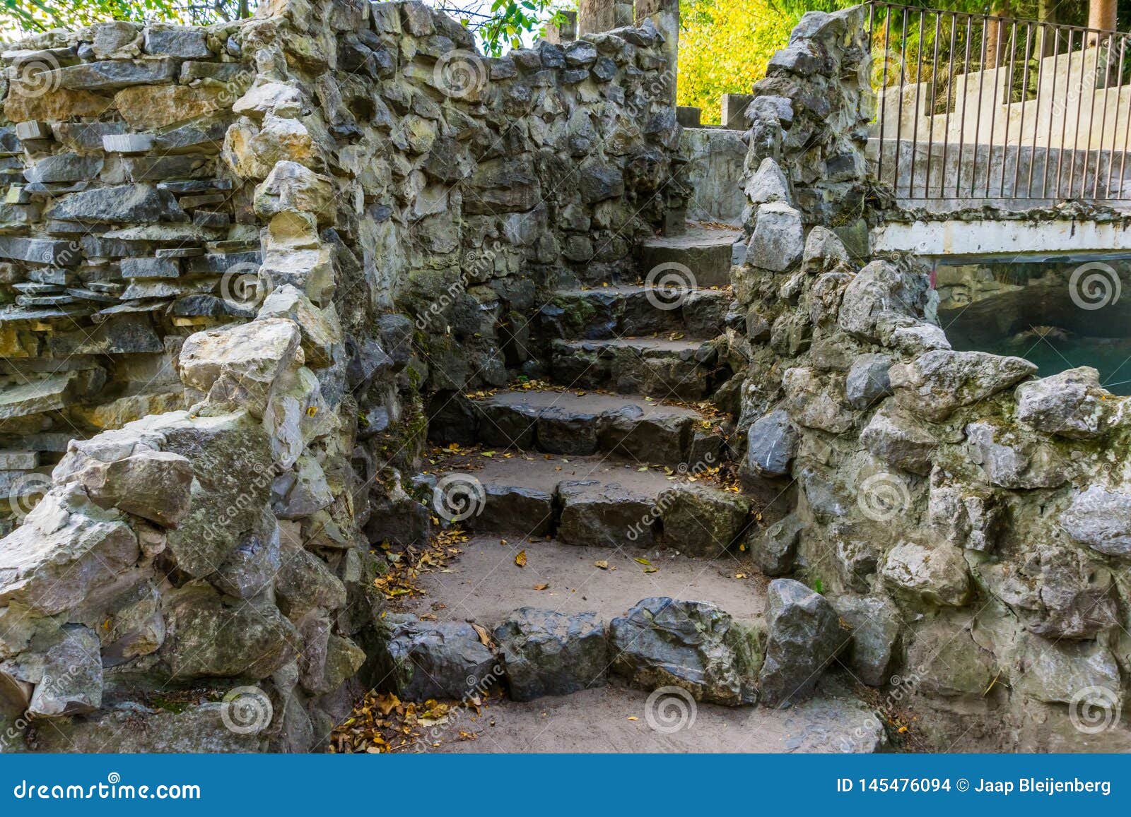 Castle Staircase with Walls Made of Rocks, Historical Looking