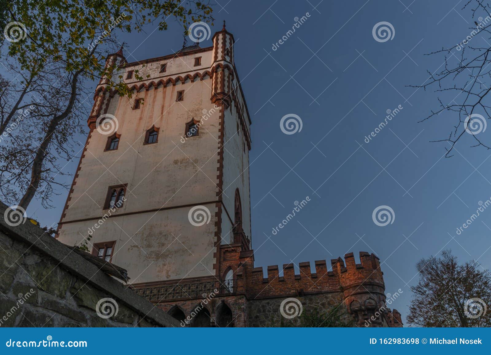 castle in town hradec nad moravici in autumn color evening