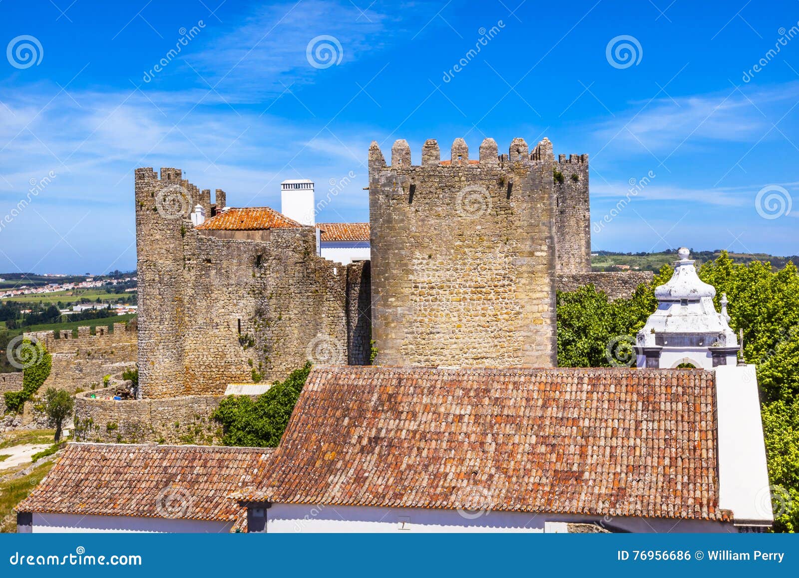 castle turrets towers walls roofs obidos portugal