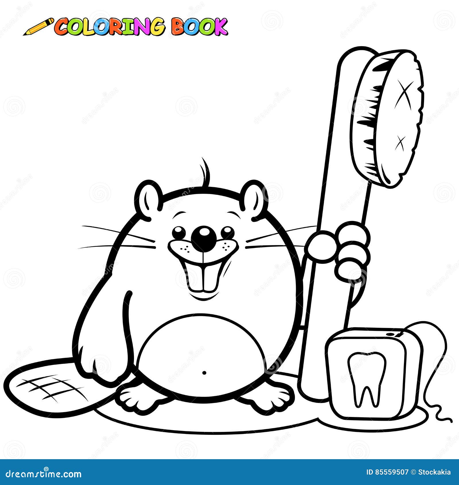 Castor Con Un Cepillo De Dientes Y Una Seda Dental Ilustración del