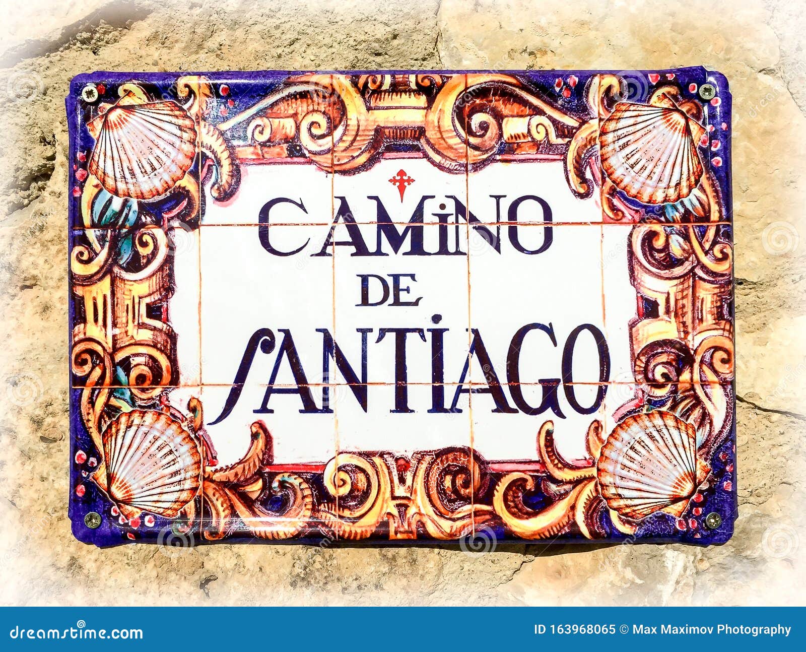 castrojeriz, spain - sign made of tiles on a house for the camino street on the way of st james camino de santiago