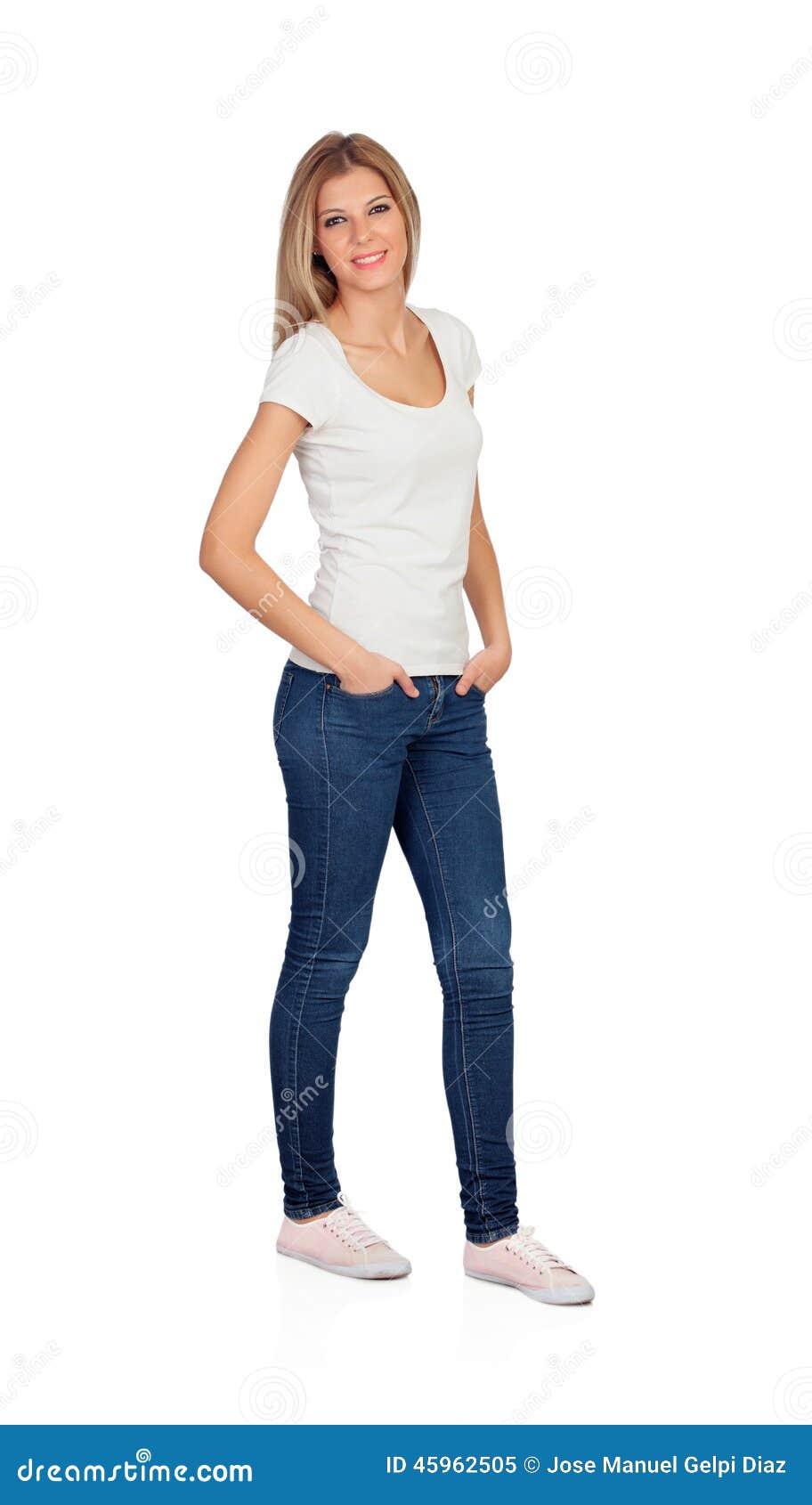 Casual Blonde Girl With Jeans Stock Image - Image of adult, caucasian ...