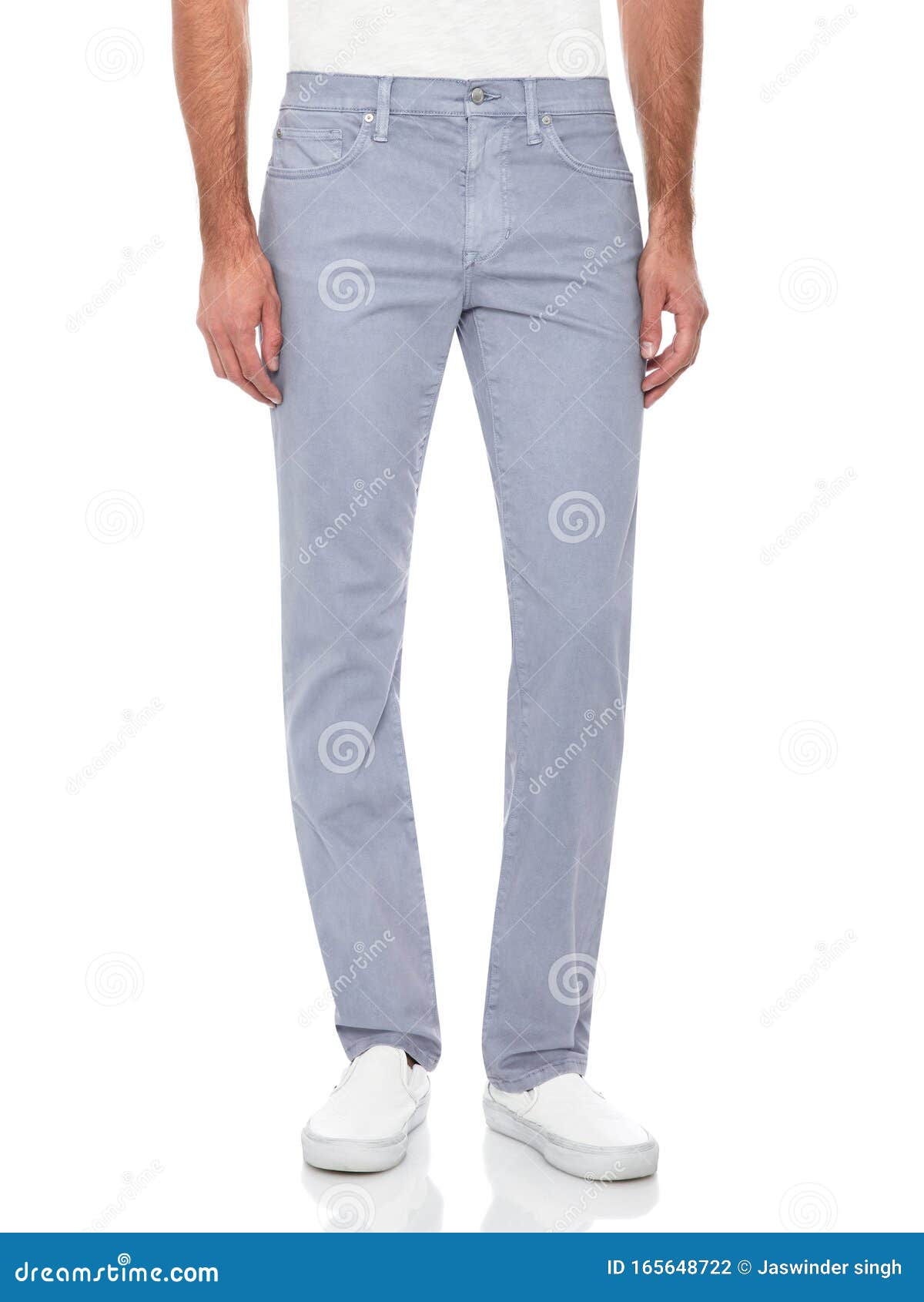 Casual Blue Denim Paired With White Casual T Shirt And White Loafers With White Background Basic Formal Trouser For Men S Stock Photo Image Of Cotton Object