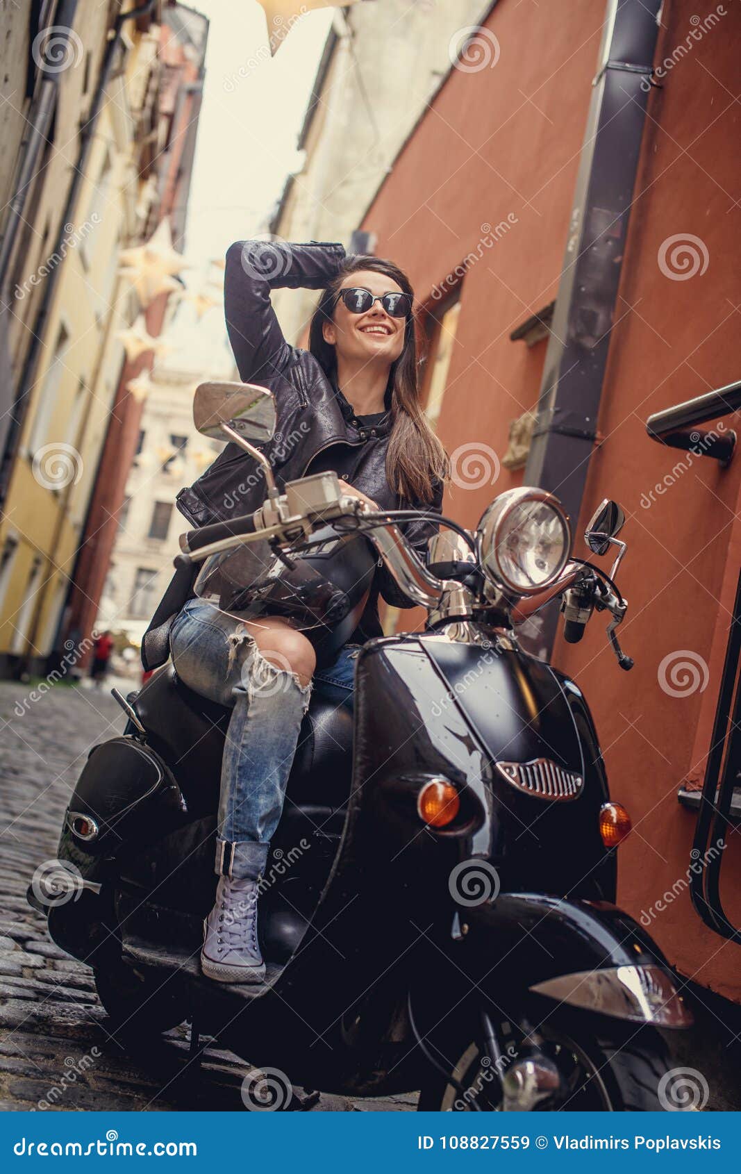 Girl on Moto Scooter. Stock - human, scooter: 108827559