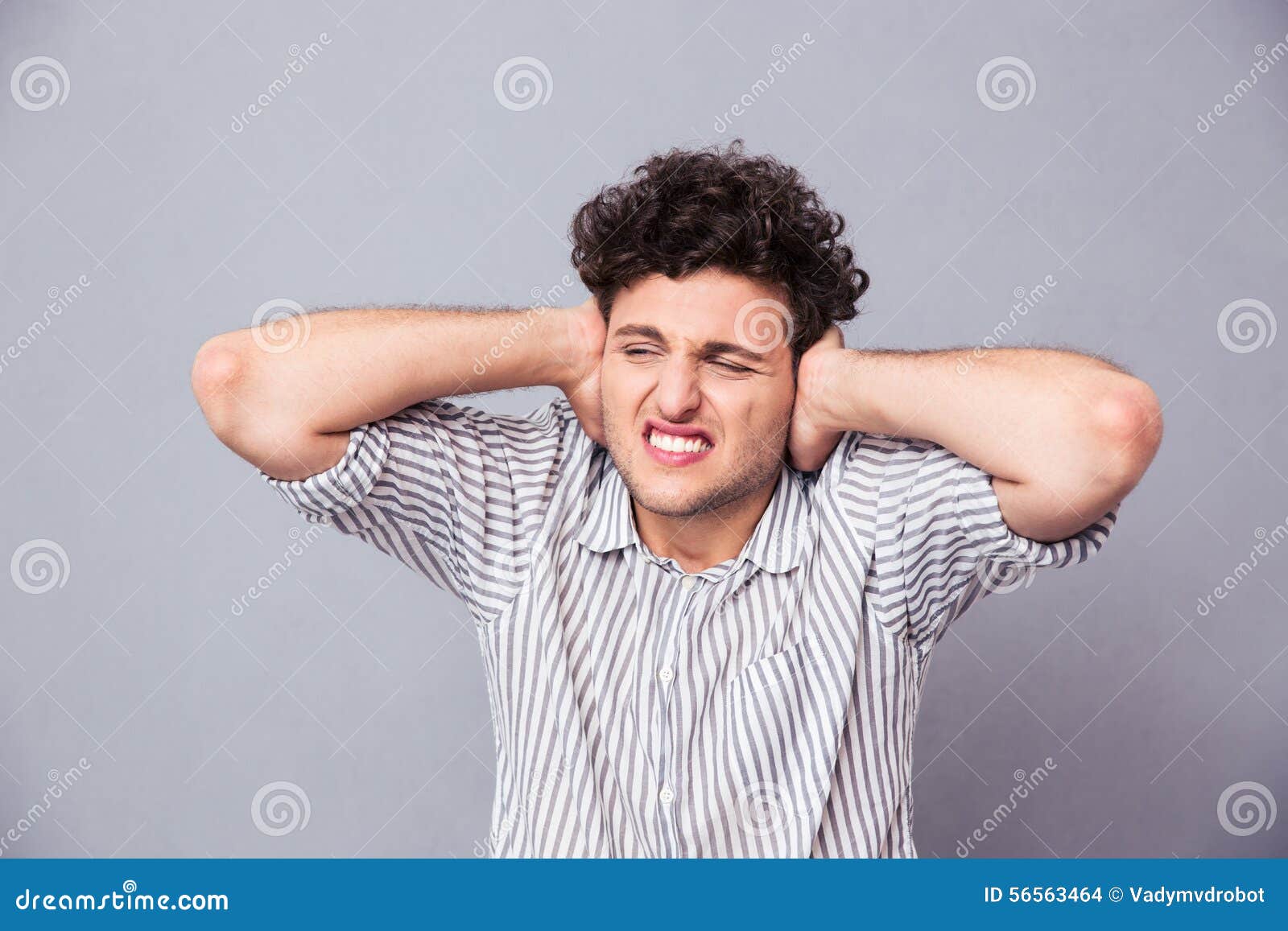 Casual Man Covering His Ears Stock Photo Image of expression, human 56563464