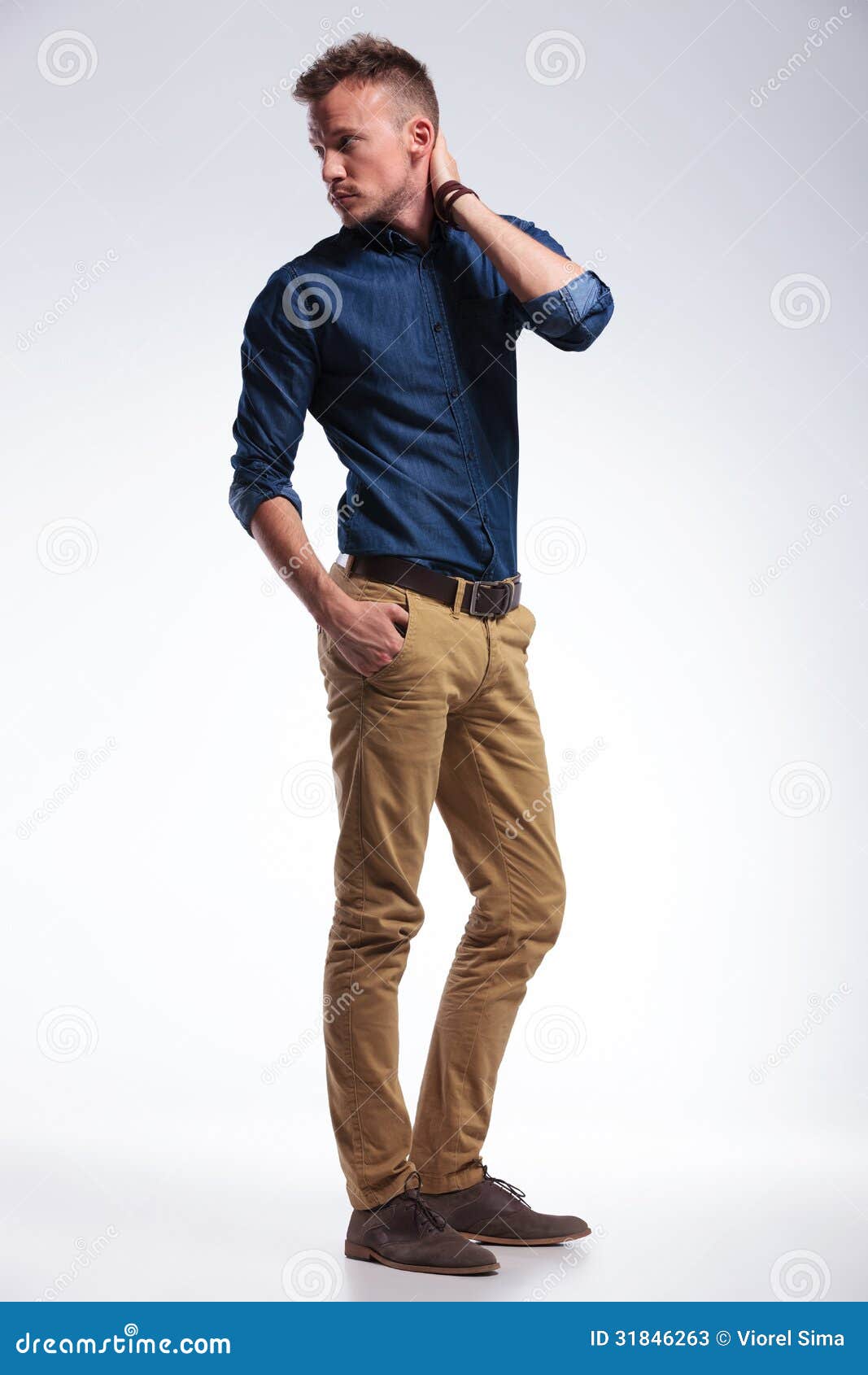 Casual man looks back stock image. Image of neck, length - 31846263