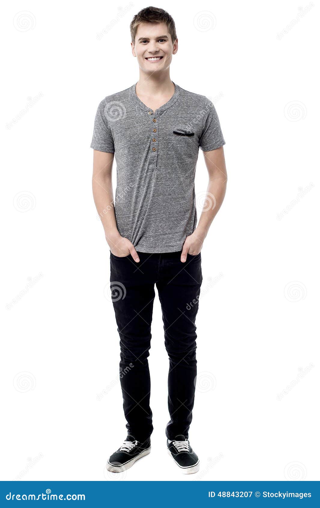 Casual Man Posing with Hands in Pockets Stock Image - Image of standing ...