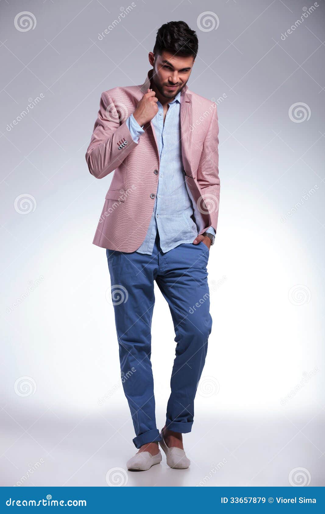 Casual Man Raising His Jacket Lapel Stock Image - Image of looking ...