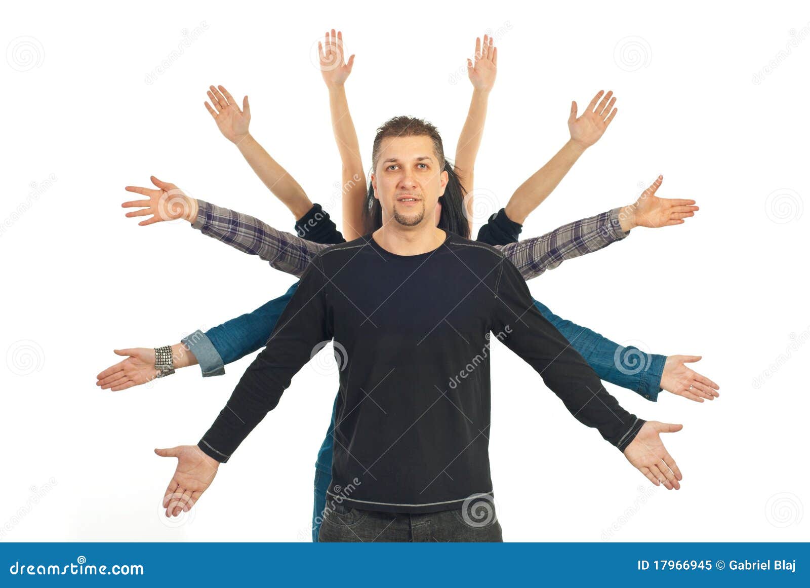 Casual Man with Ten Hands Around Him Stock Image Image of palms