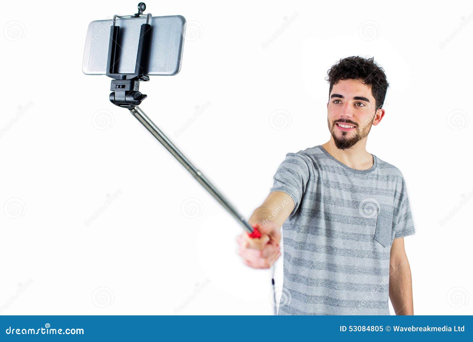 Casual Man Using a Selfie Stick Stock Image Image of hair, portrait