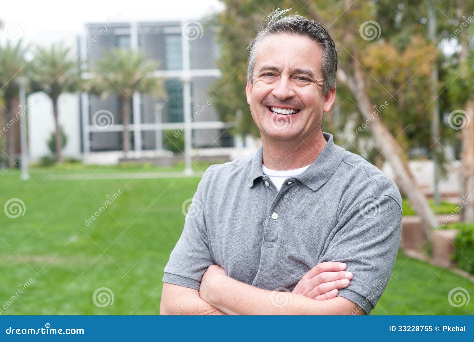 casual portrait of a mature, happy man