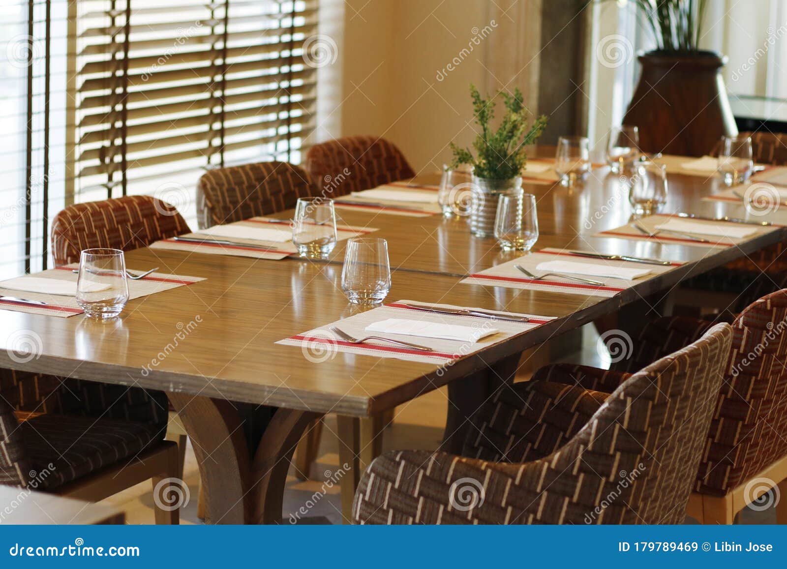 Casual Restaurant Dining Table Set Up With Dark Brown Color Theam Stock Image Image Of Design Long 179789469