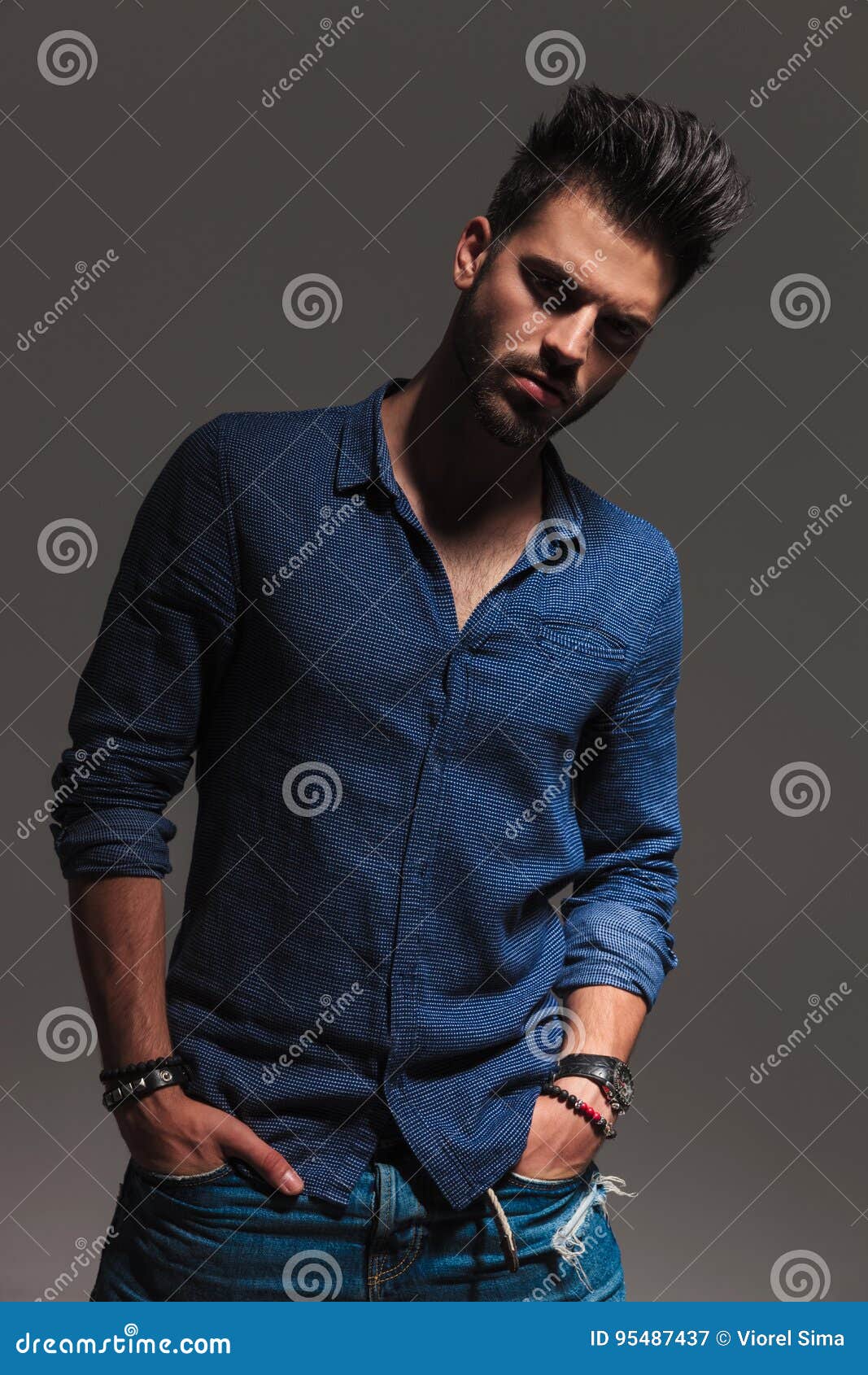 Casual Serious Man Holding Hands in Pockets Stock Image - Image of ...
