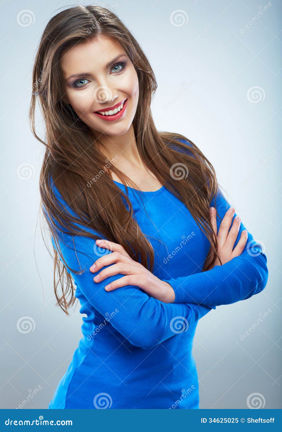 Casual Style Young Woman Posing On Isolated Studio Background. Royalty