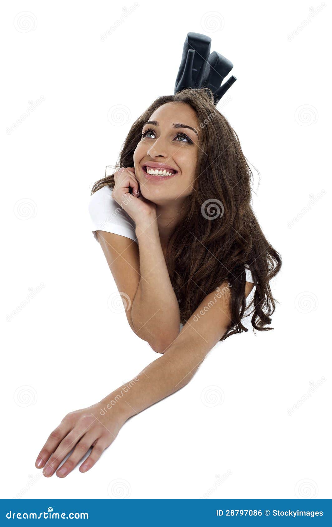 casual woman recalling old memories and smiling